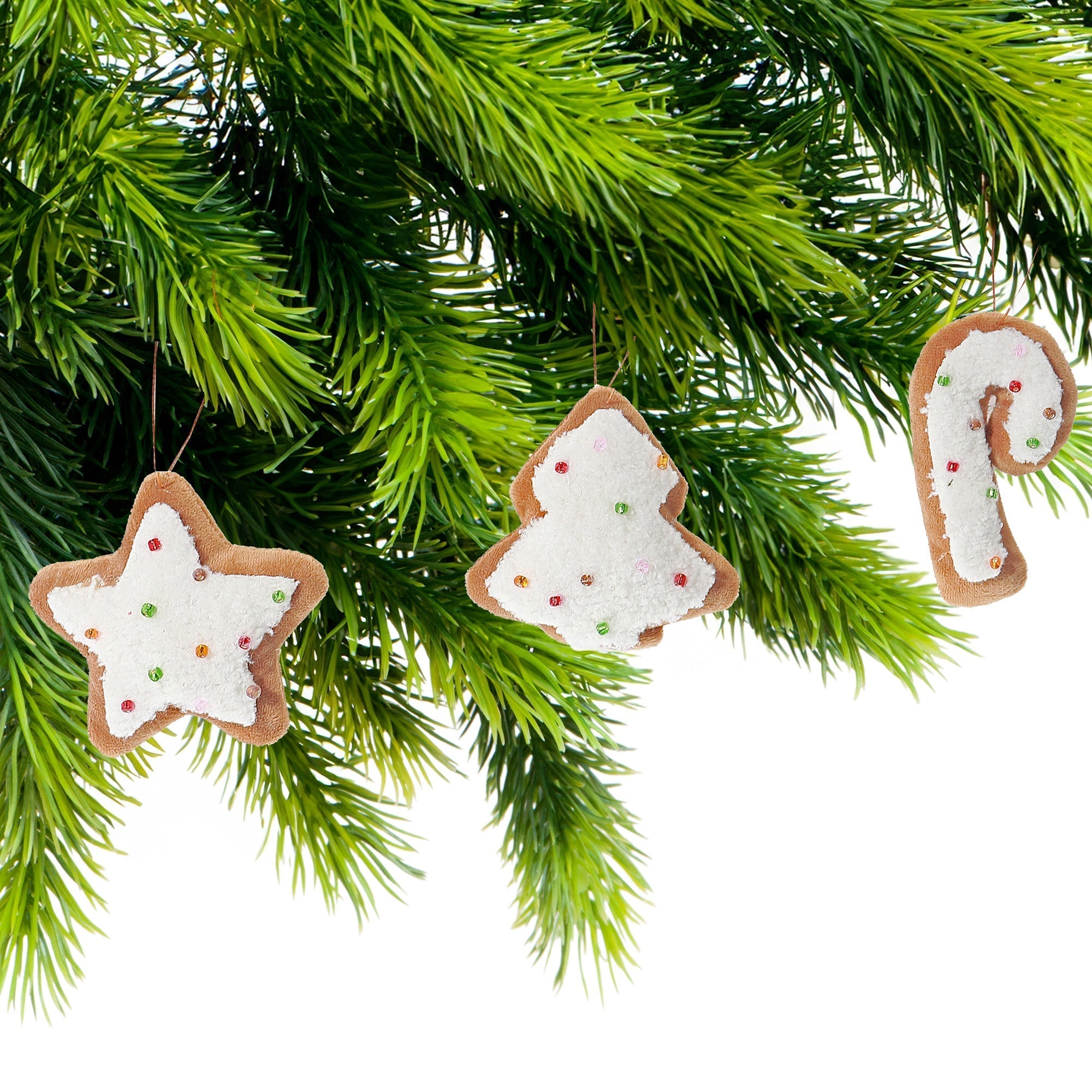 Fabric Hanging Gingerbread Cookie Ornaments, Assorted Christmas Tree Decorations, Holiday Fabric Ornaments, Set of 12