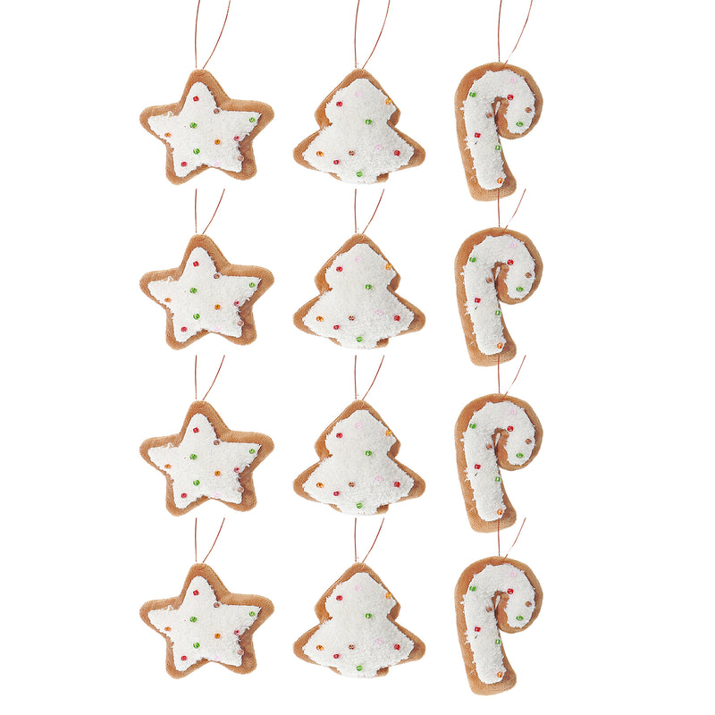 Fabric Hanging Gingerbread Cookie Ornament (Asstd) - Set of 12