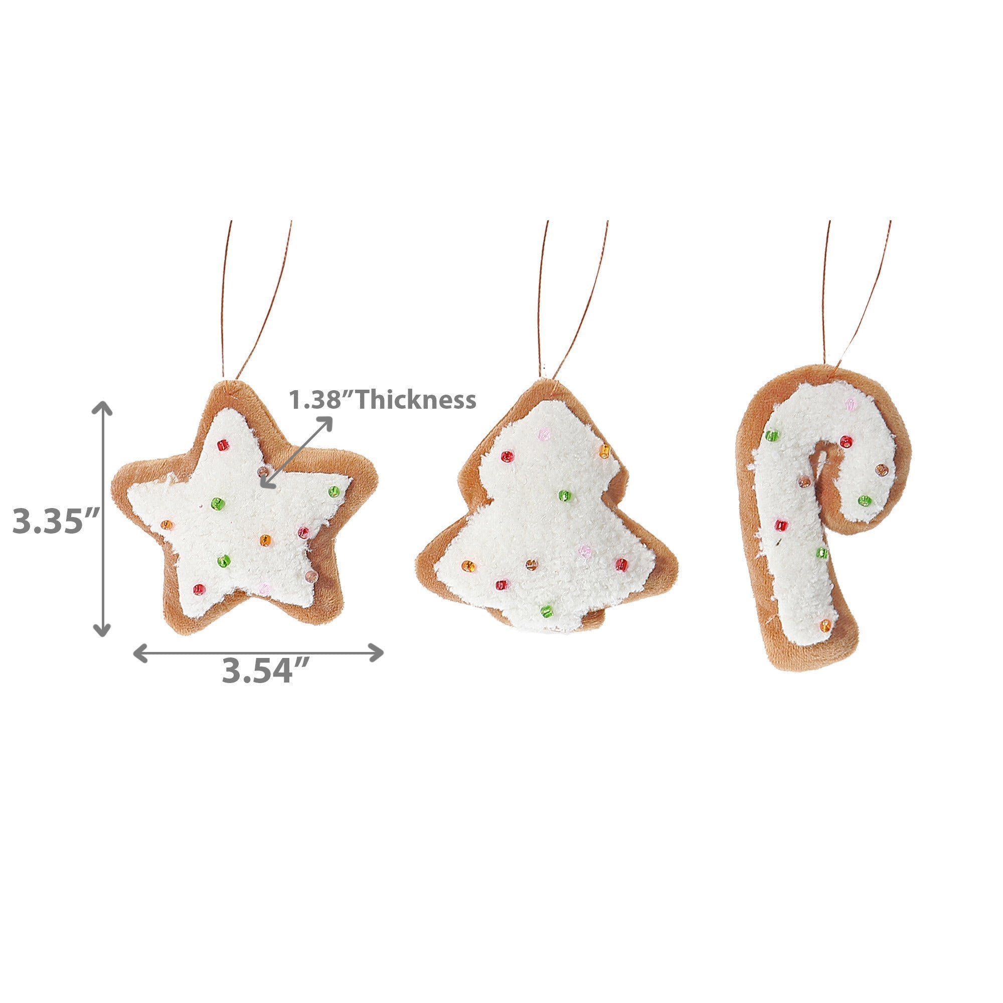 Fabric Hanging Gingerbread Cookie Ornaments, Assorted Christmas Tree Decorations, Holiday Fabric Ornaments, Set of 12