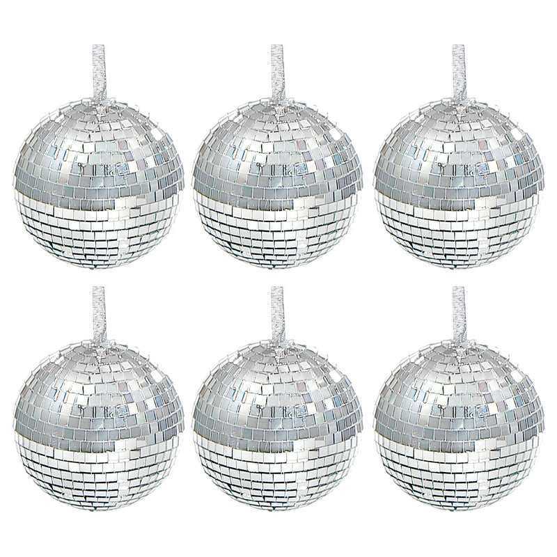 Glass Hanging Ball Ornament (Silver) - Set of 6