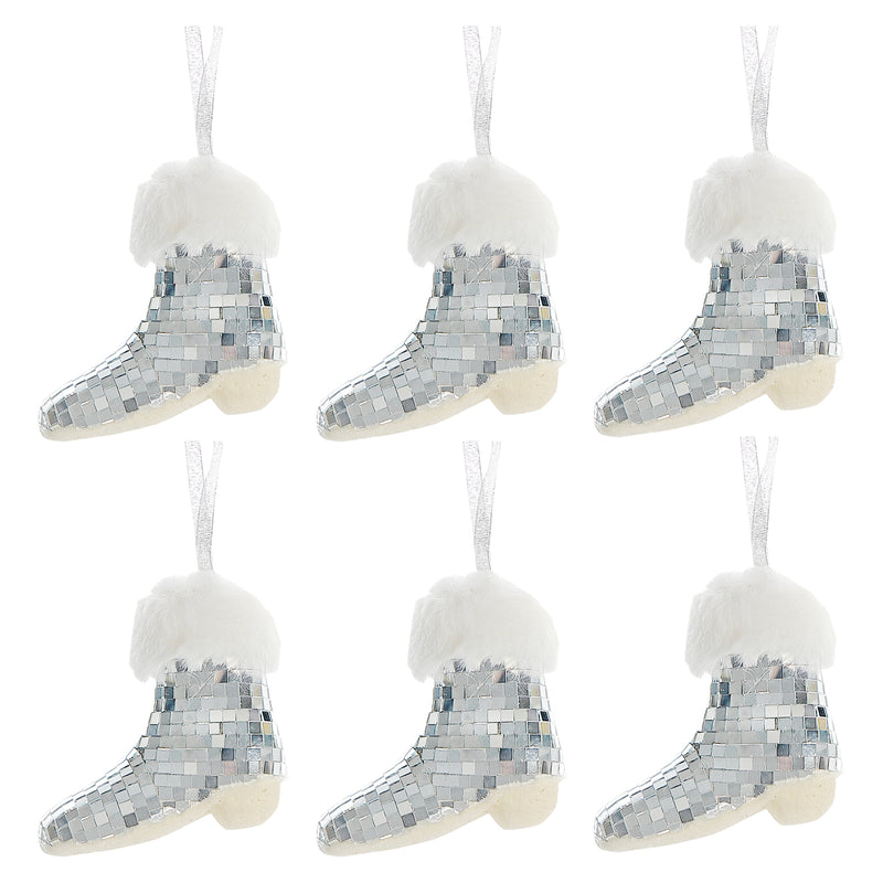 Disco Hanging Boot Ornament (Silver) - Set of 6