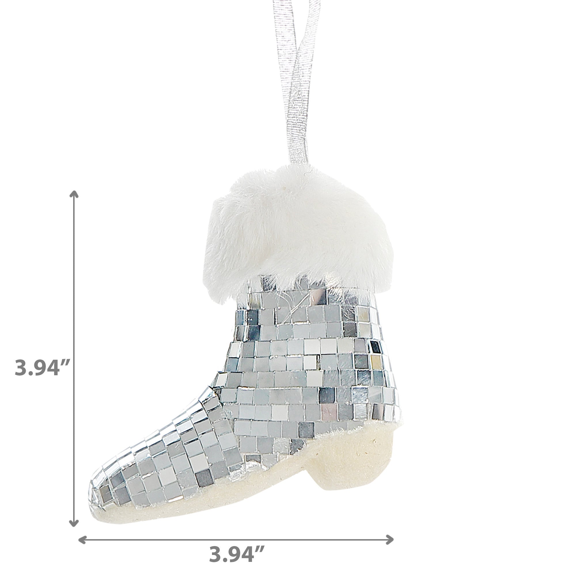 Silver Disco Hanging Boot Ornaments, Sparkly Christmas Tree Decorations, Holiday Festive Ornaments, Set of 6