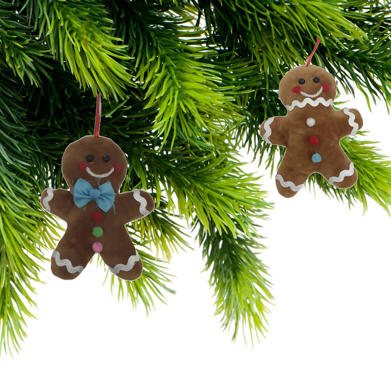Fabric Hanging Gingerbread Man Ornament (Asstd) - Set of 6