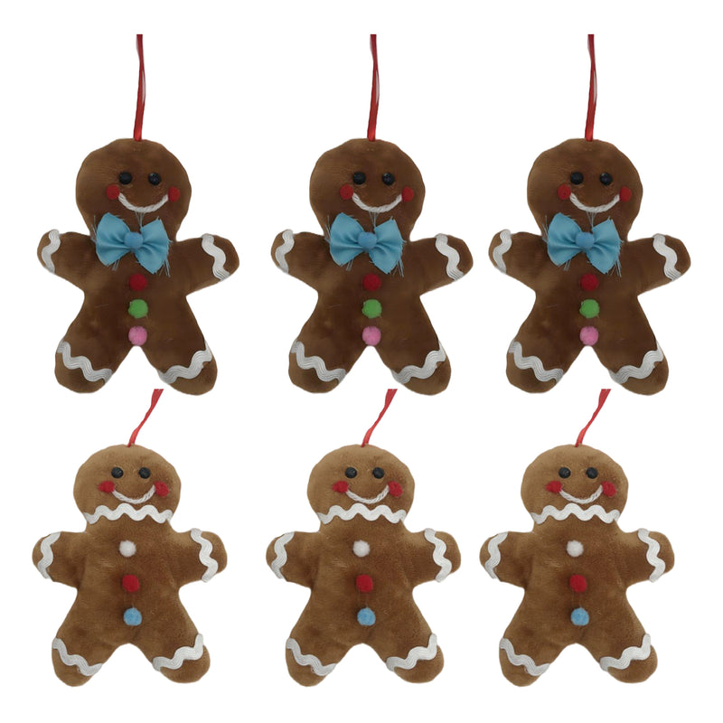 Fabric Hanging Gingerbread Man Ornament (Asstd) - Set of 6