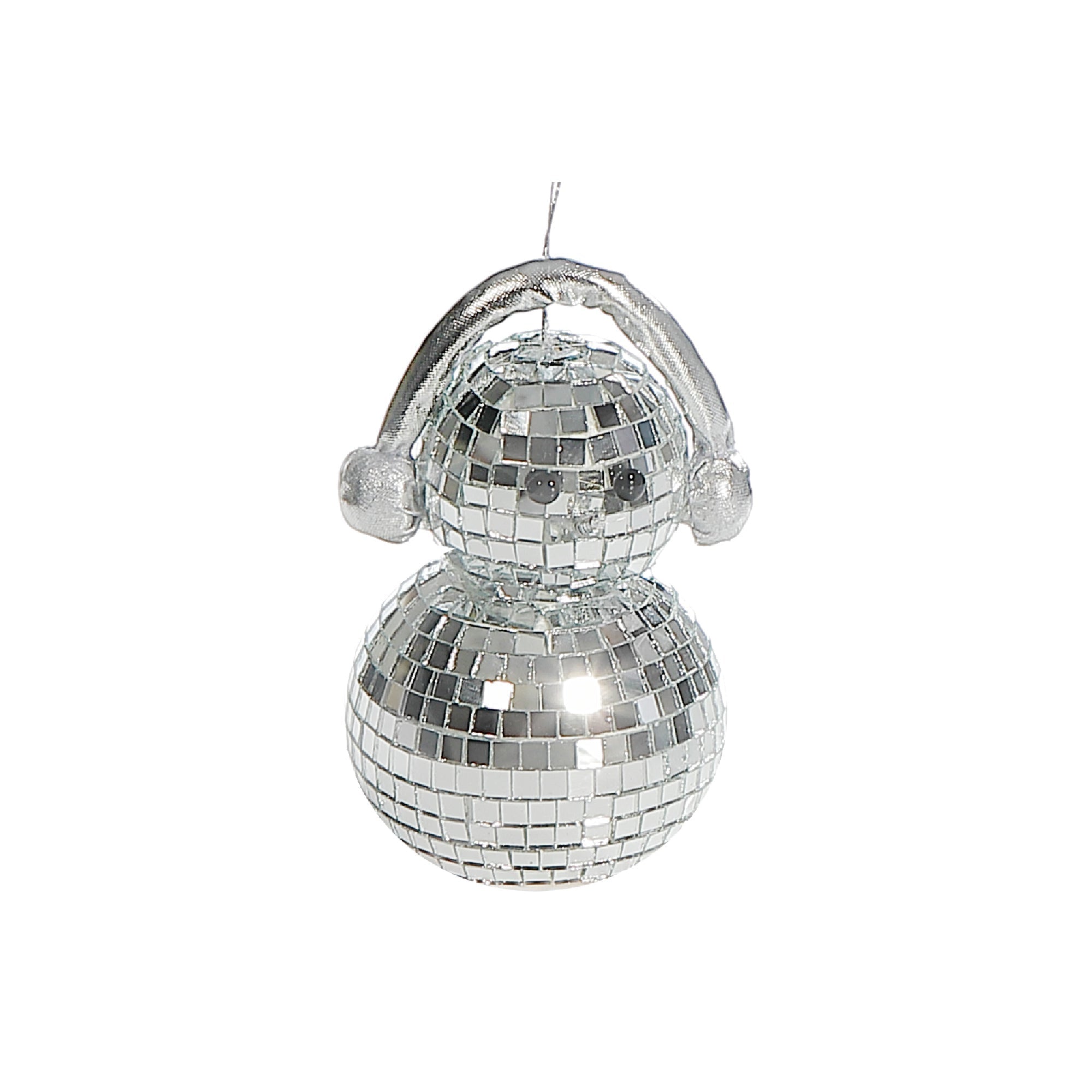 Disco Snowman with Earmuffs Decor Set of 2 Silver – Christmas Tabletop Decoration, Holiday Winter Accent, Festive Indoor Figurines