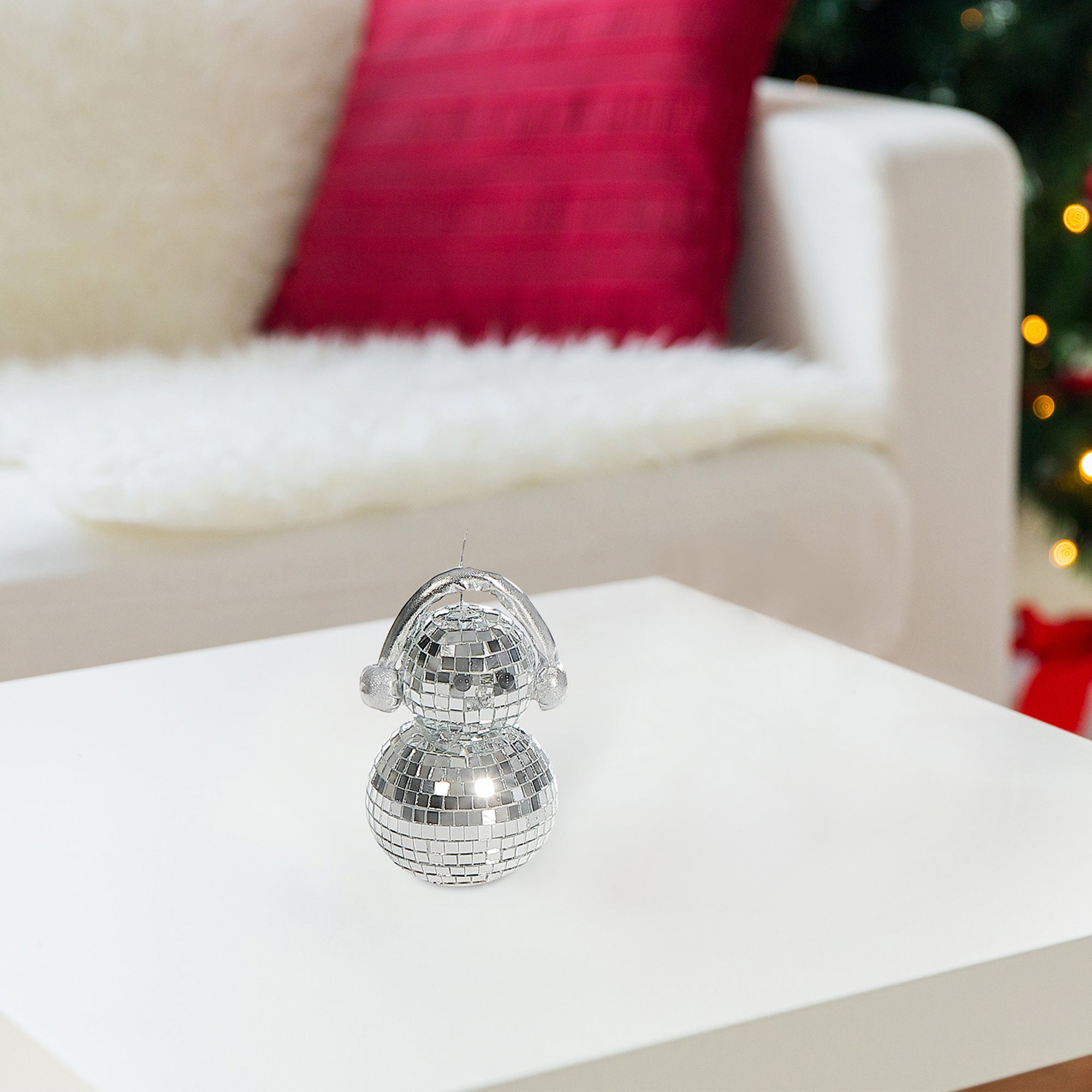 Disco Snowman with Earmuffs Decor Set of 2 Silver – Christmas Tabletop Decoration, Holiday Winter Accent, Festive Indoor Figurines