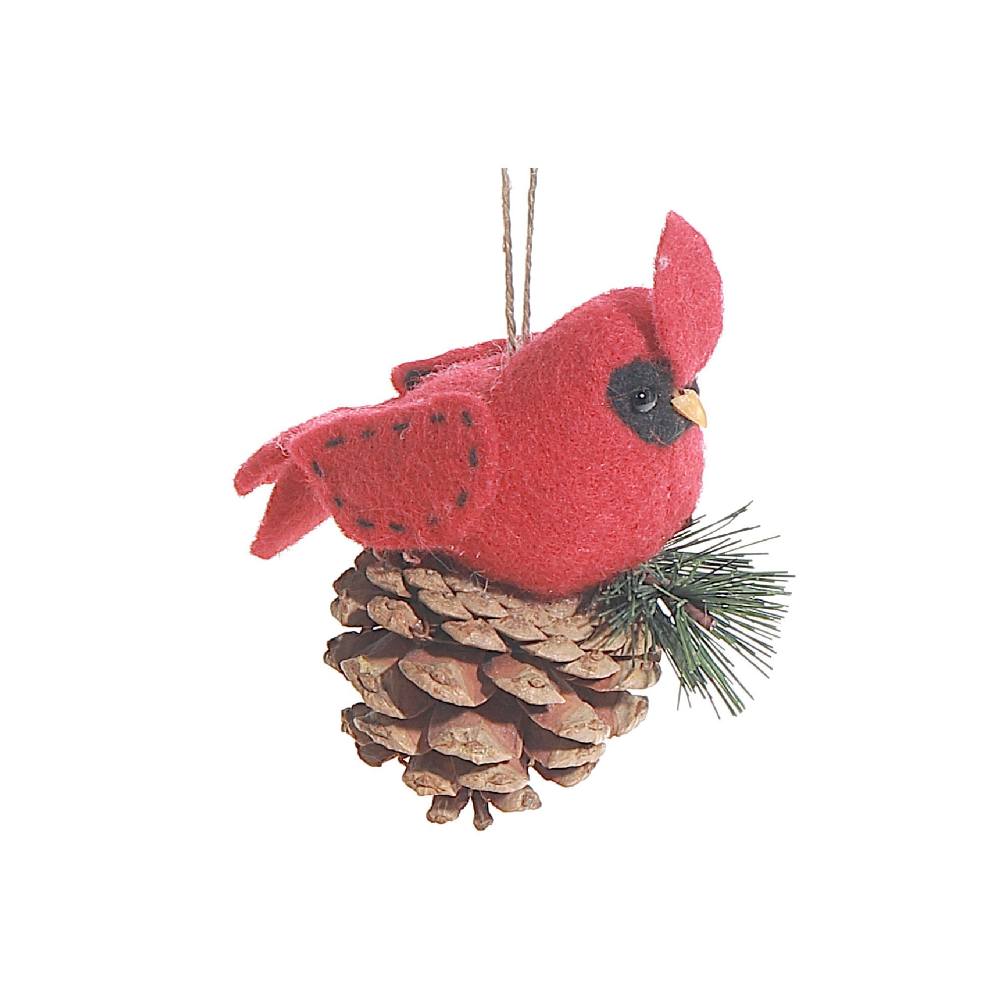 Wool Hanging Cardinal Ornaments, Holiday Christmas Tree Decorations, Felt Bird Ornaments, Set of 6