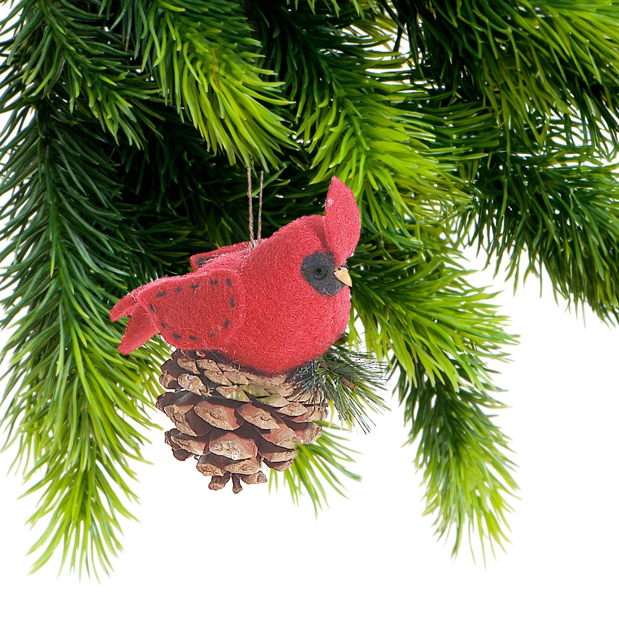 Wool Hanging Cardinal Ornaments, Holiday Christmas Tree Decorations, Felt Bird Ornaments, Set of 6