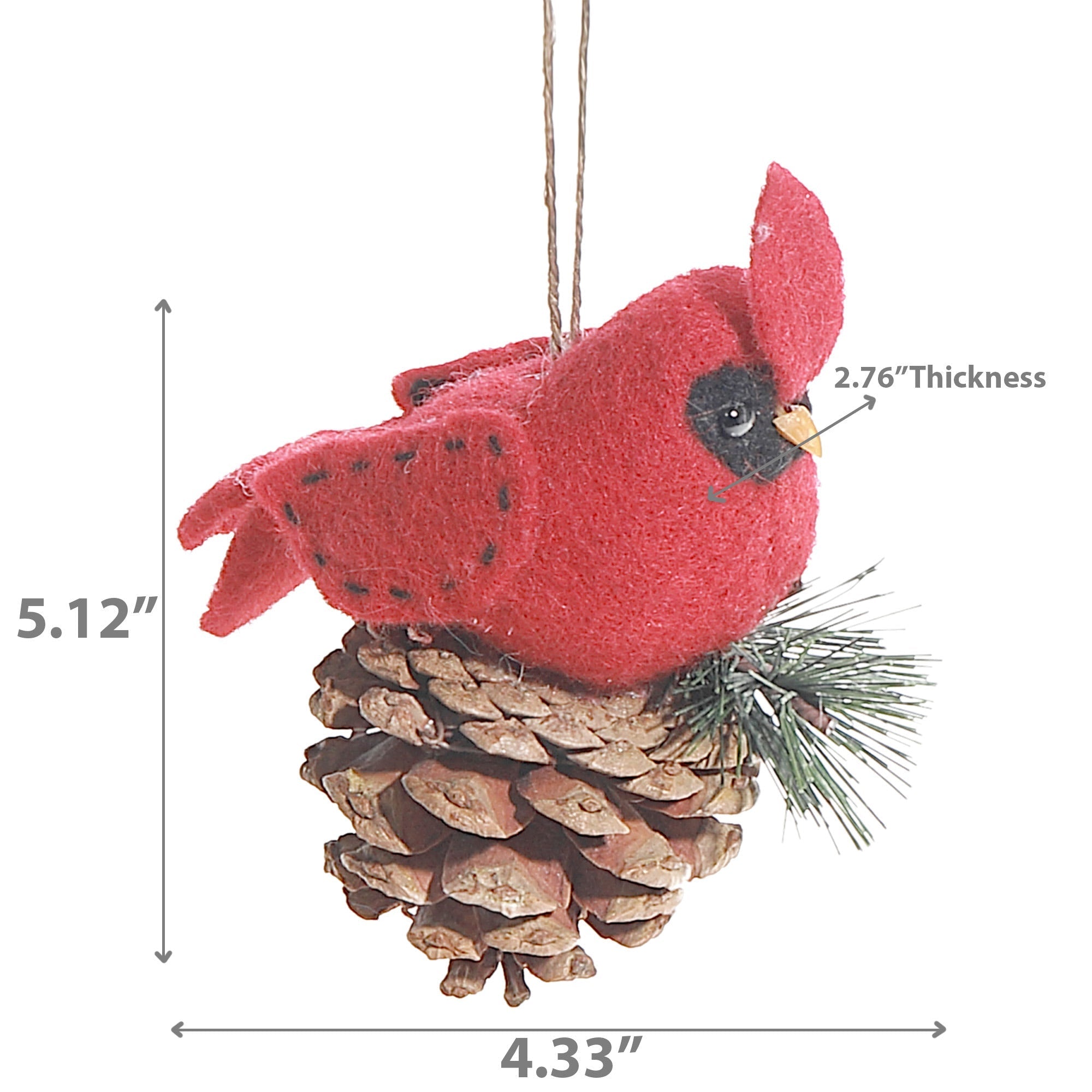 Wool Hanging Cardinal Ornaments, Holiday Christmas Tree Decorations, Felt Bird Ornaments, Set of 6