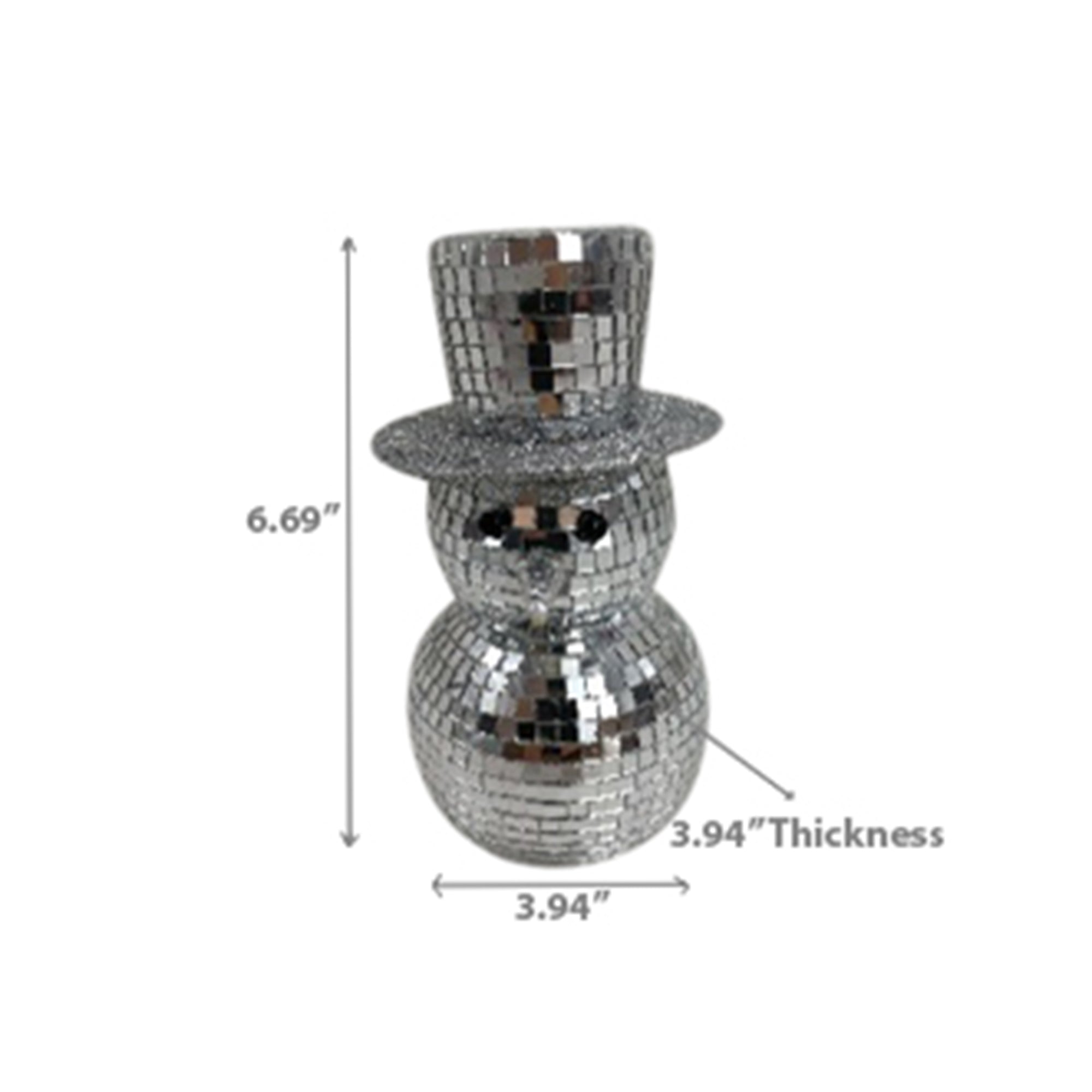 Disco Snowman with Hat Decor Silver – Christmas Tabletop Decoration, Holiday Winter Accent, Festive Indoor Figurine