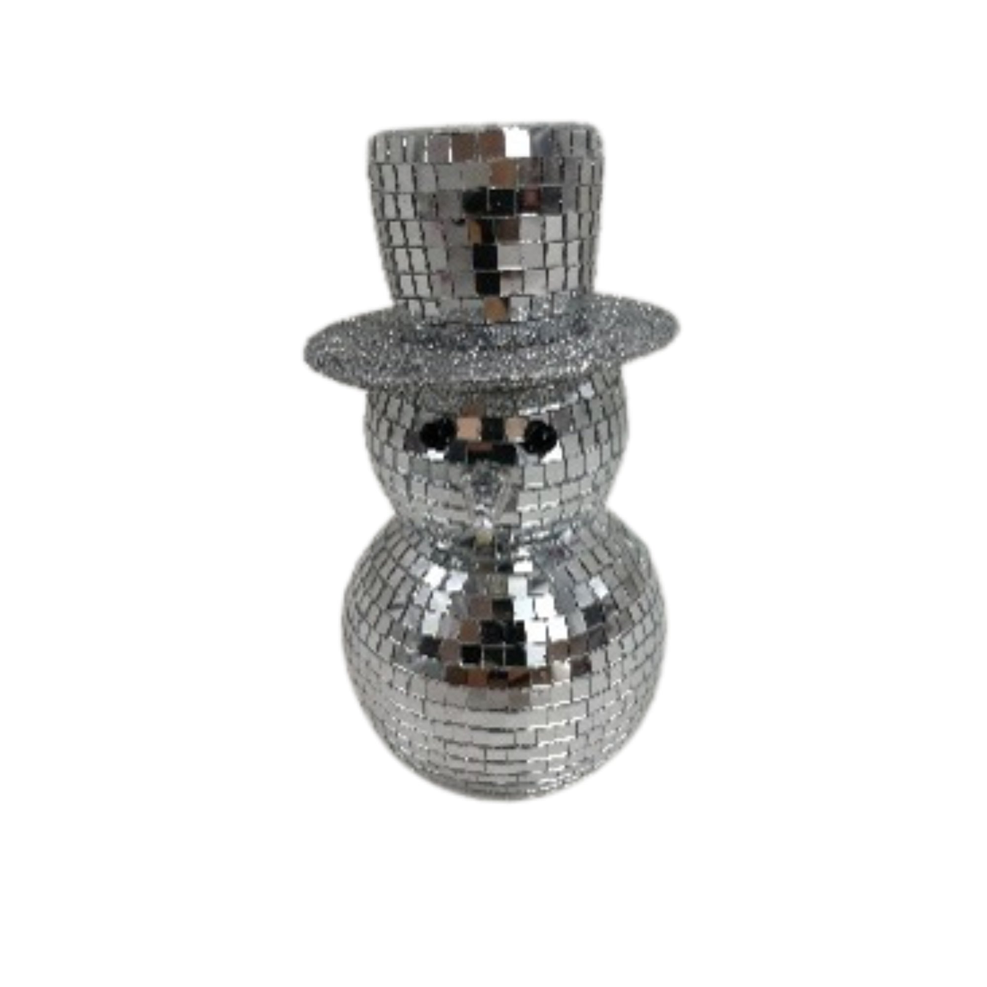 Disco Snowman with Hat Decor Silver – Christmas Tabletop Decoration, Holiday Winter Accent, Festive Indoor Figurine