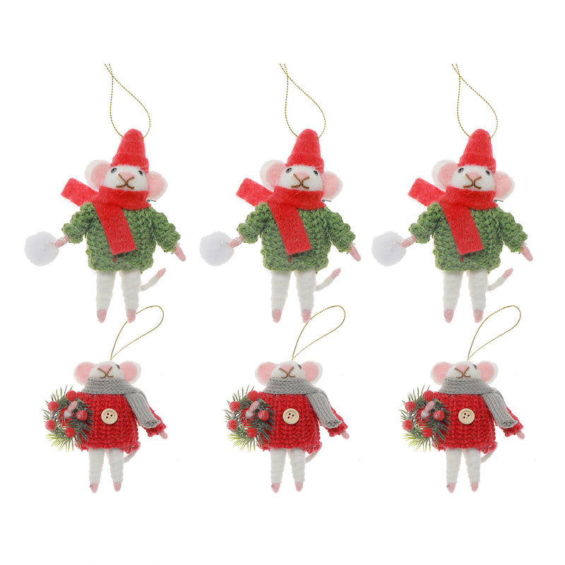 Wool Hanging Ornament (Mouse/Mouse) (Asstd) - Set of 6