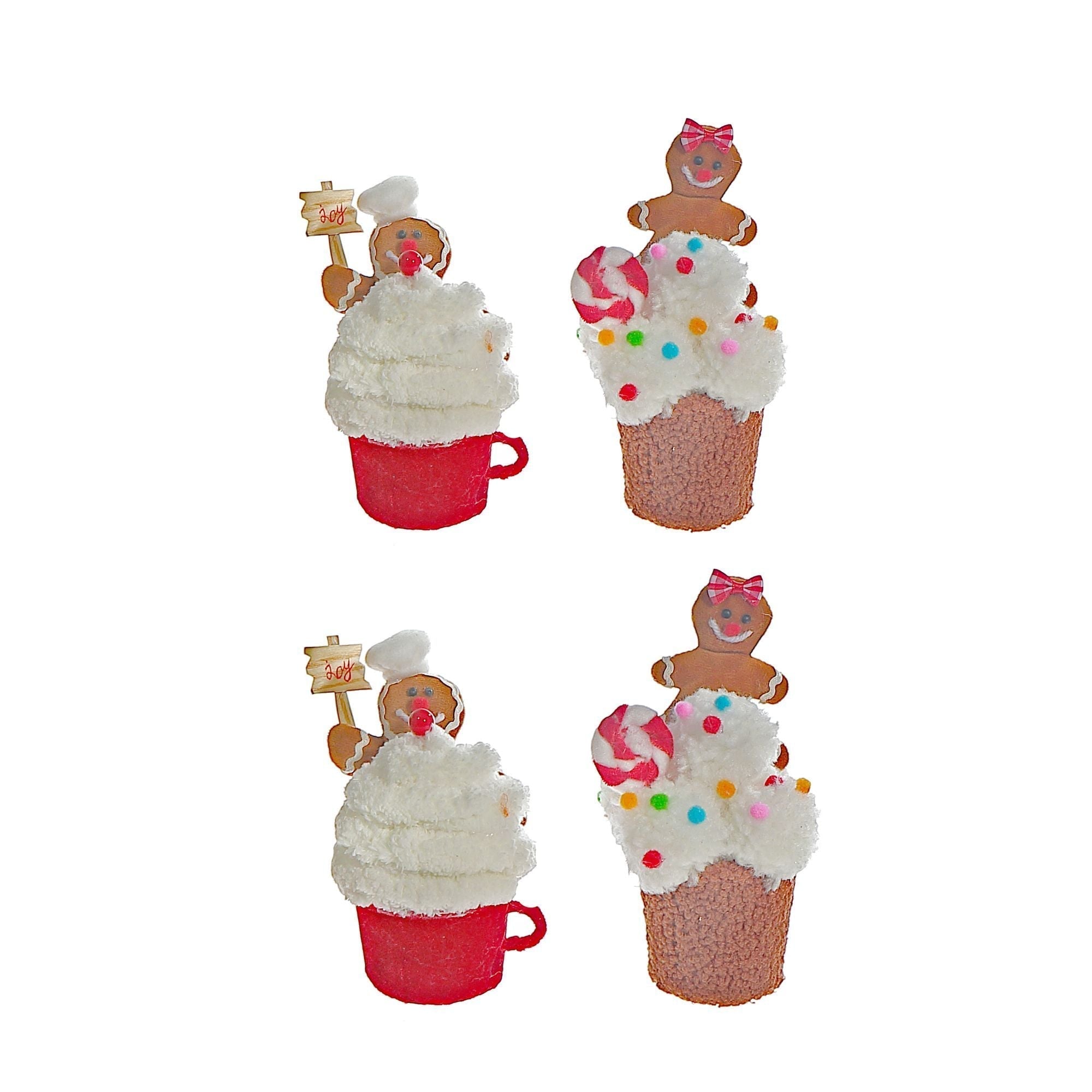 Fabric Hanging Cupcake Ornaments, Assorted Christmas Tree Decorations, Holiday Fabric Ornaments, Set of 4
