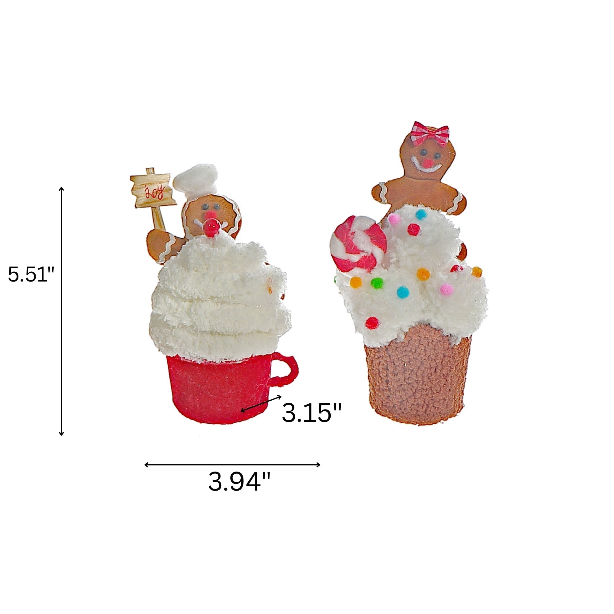 Fabric Hanging Cupcake Ornaments, Assorted Christmas Tree Decorations, Holiday Fabric Ornaments, Set of 4
