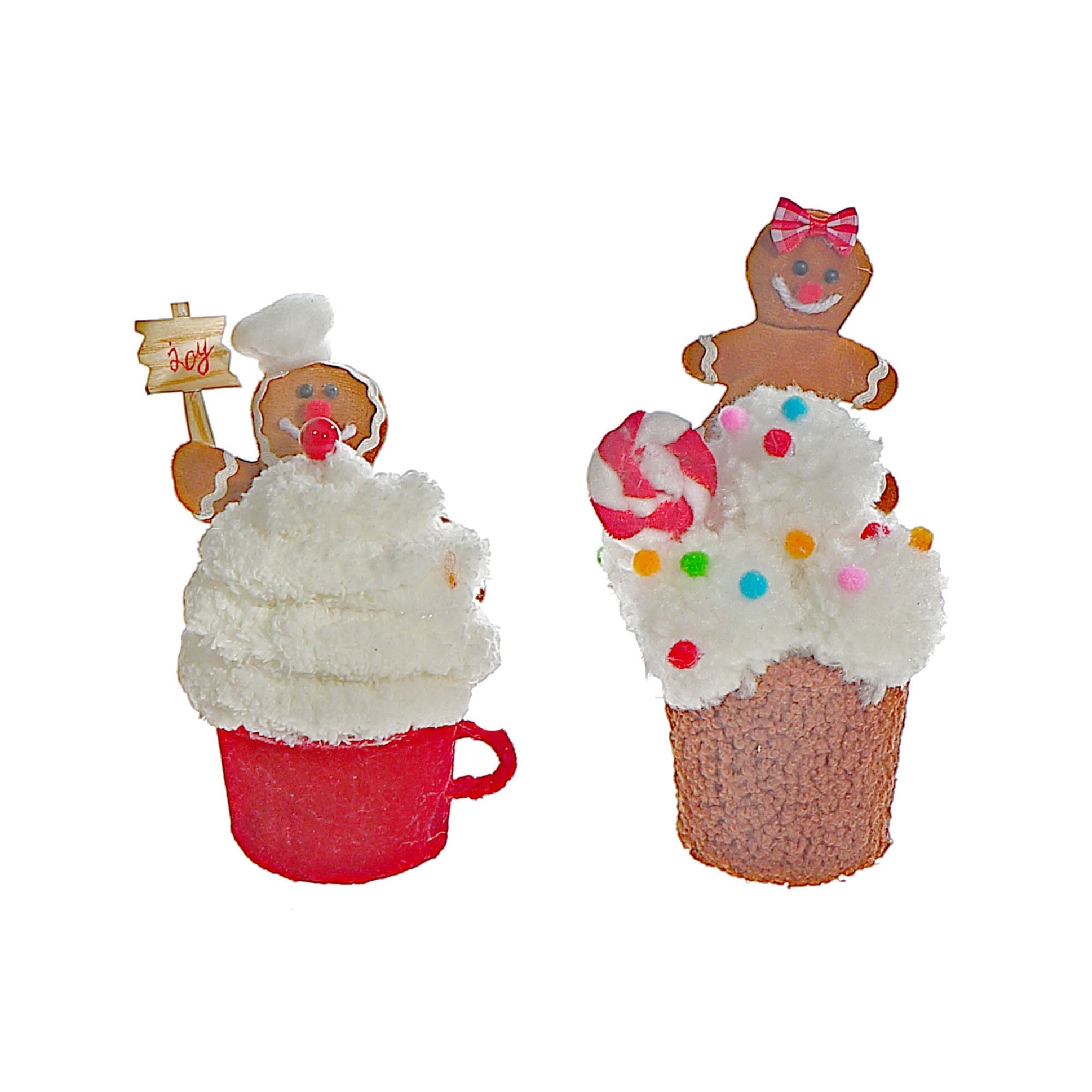 Fabric Hanging Cupcake Ornaments, Assorted Christmas Tree Decorations, Holiday Fabric Ornaments, Set of 4