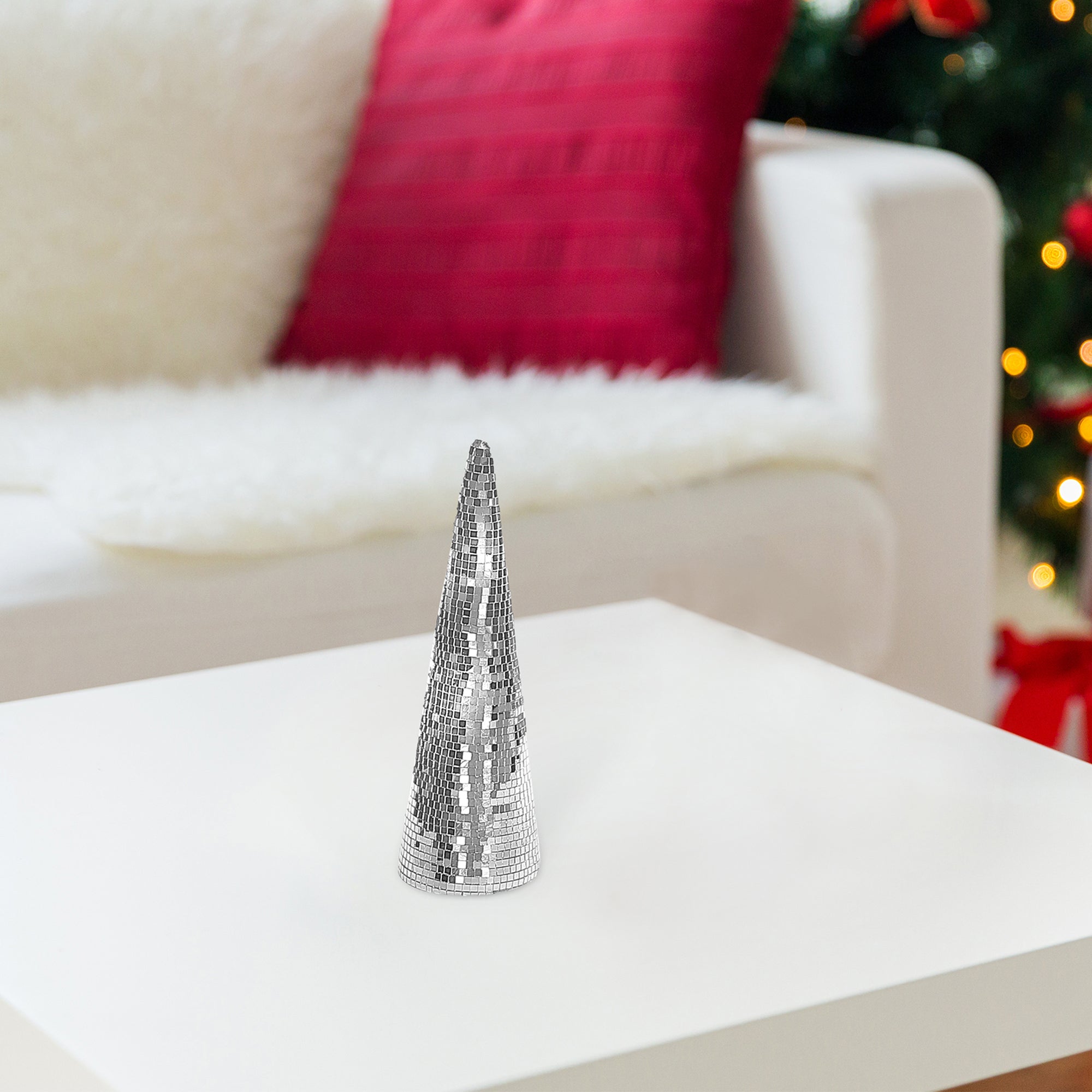 Disco Cone Tree Set of 2 Silver – Christmas Tabletop Decoration, Holiday Festive Accent, Winter Home Decor, Sparkling Seasonal Decor