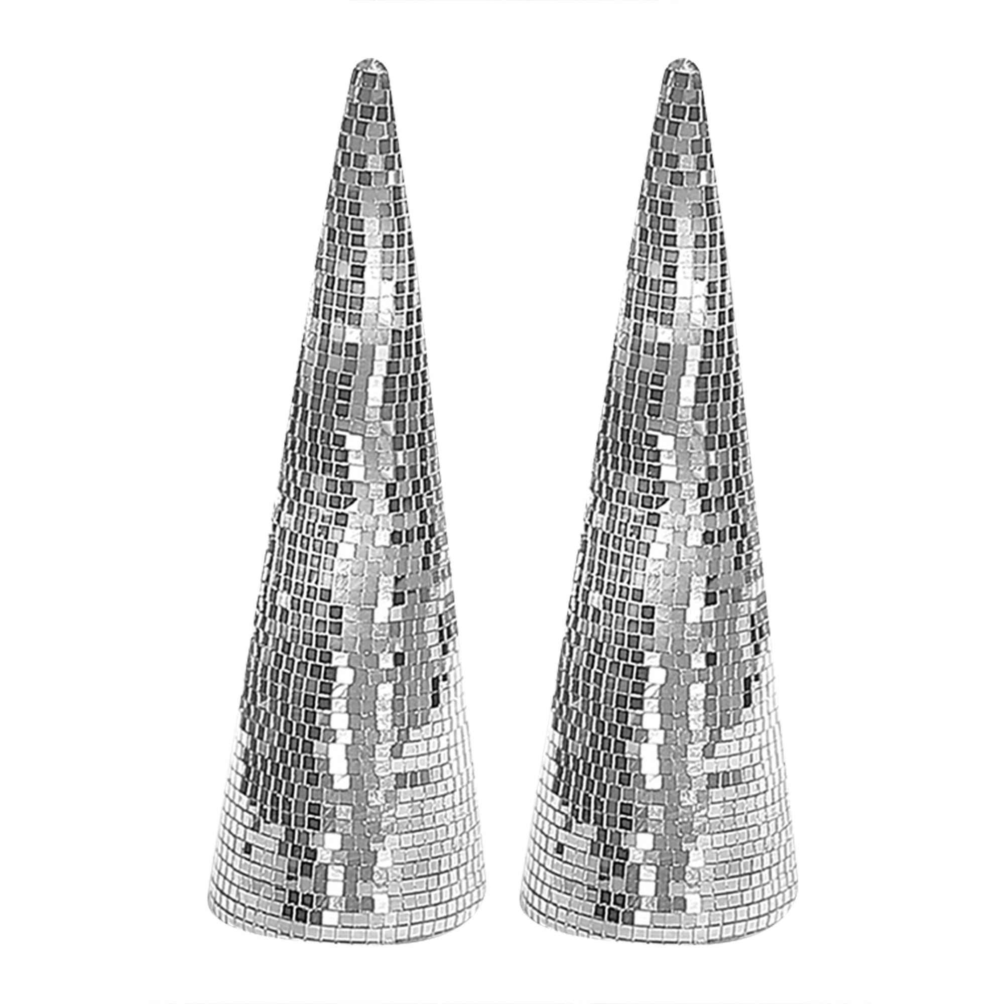 Disco Cone Tree Set of 2 Silver – Christmas Tabletop Decoration, Holiday Festive Accent, Winter Home Decor, Sparkling Seasonal Decor