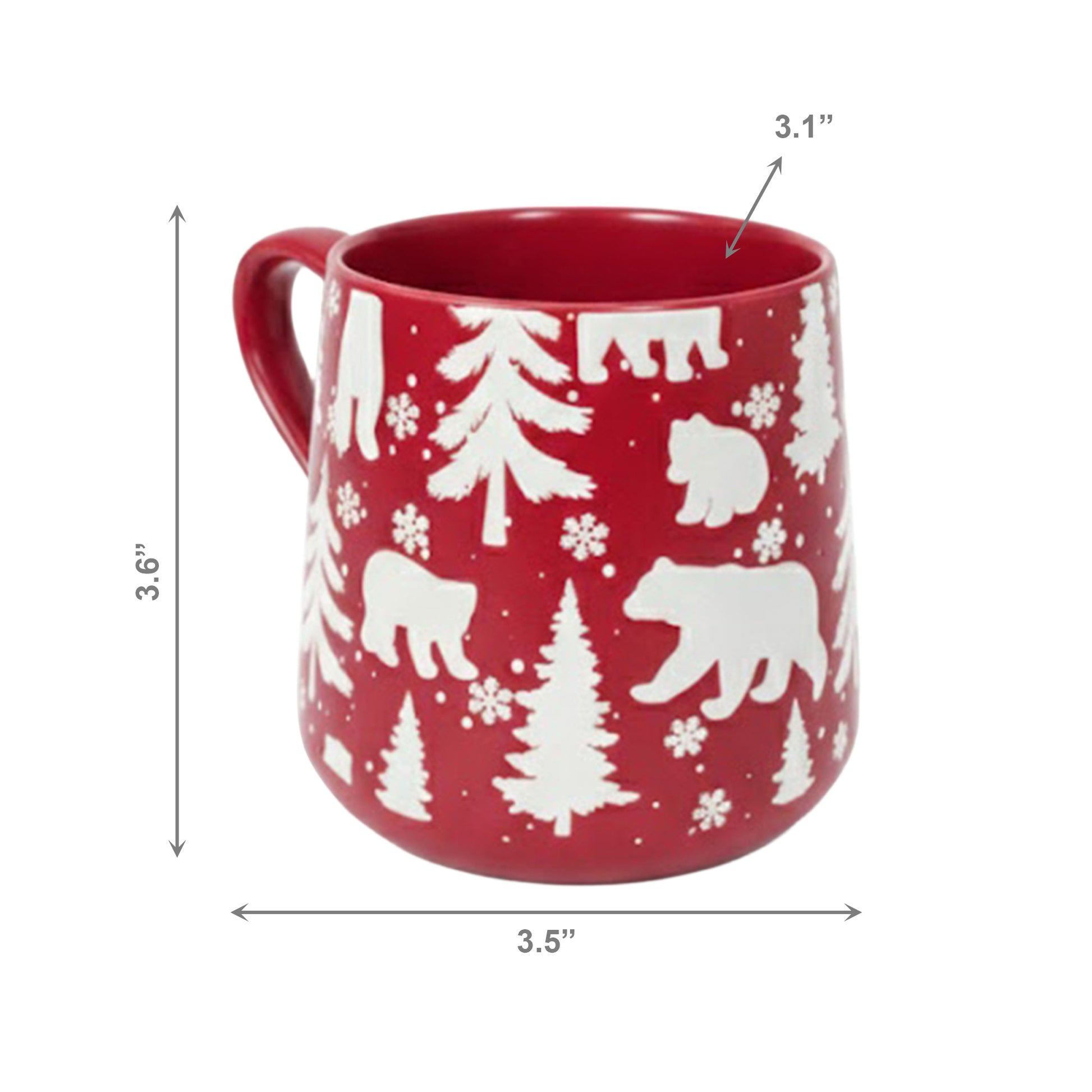 15.5oz Ceramic Mug Bears & Trees Engraved Red, Coffee Mug, Holiday Decor- Set of 2