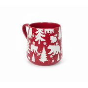 15.5oz Ceramic Mug Bears & Trees Engraved Red, Coffee Mug, Holiday Decor- Set of 2