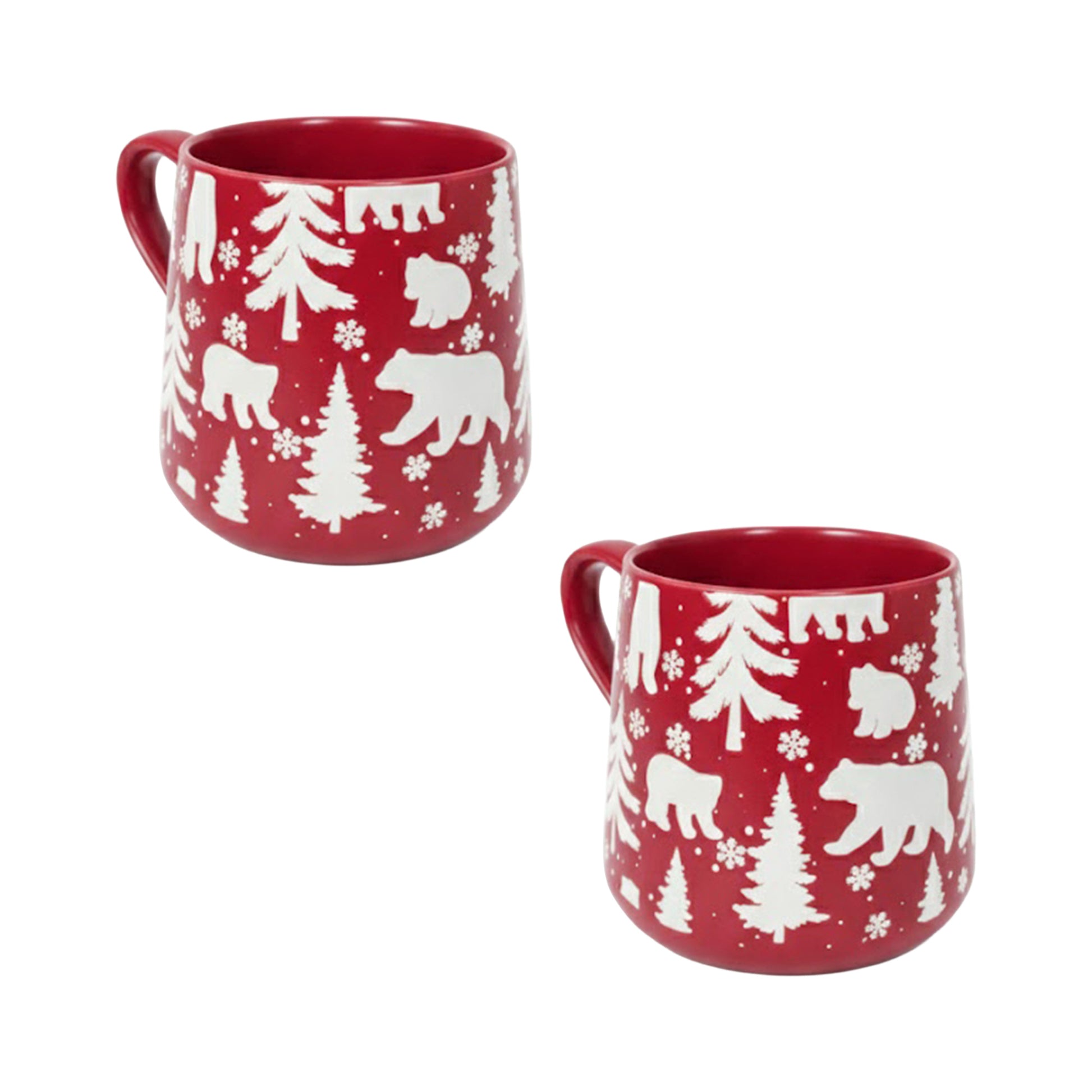 15.5oz Ceramic Mug Bears & Trees Engraved Red, Coffee Mug, Holiday Decor- Set of 2