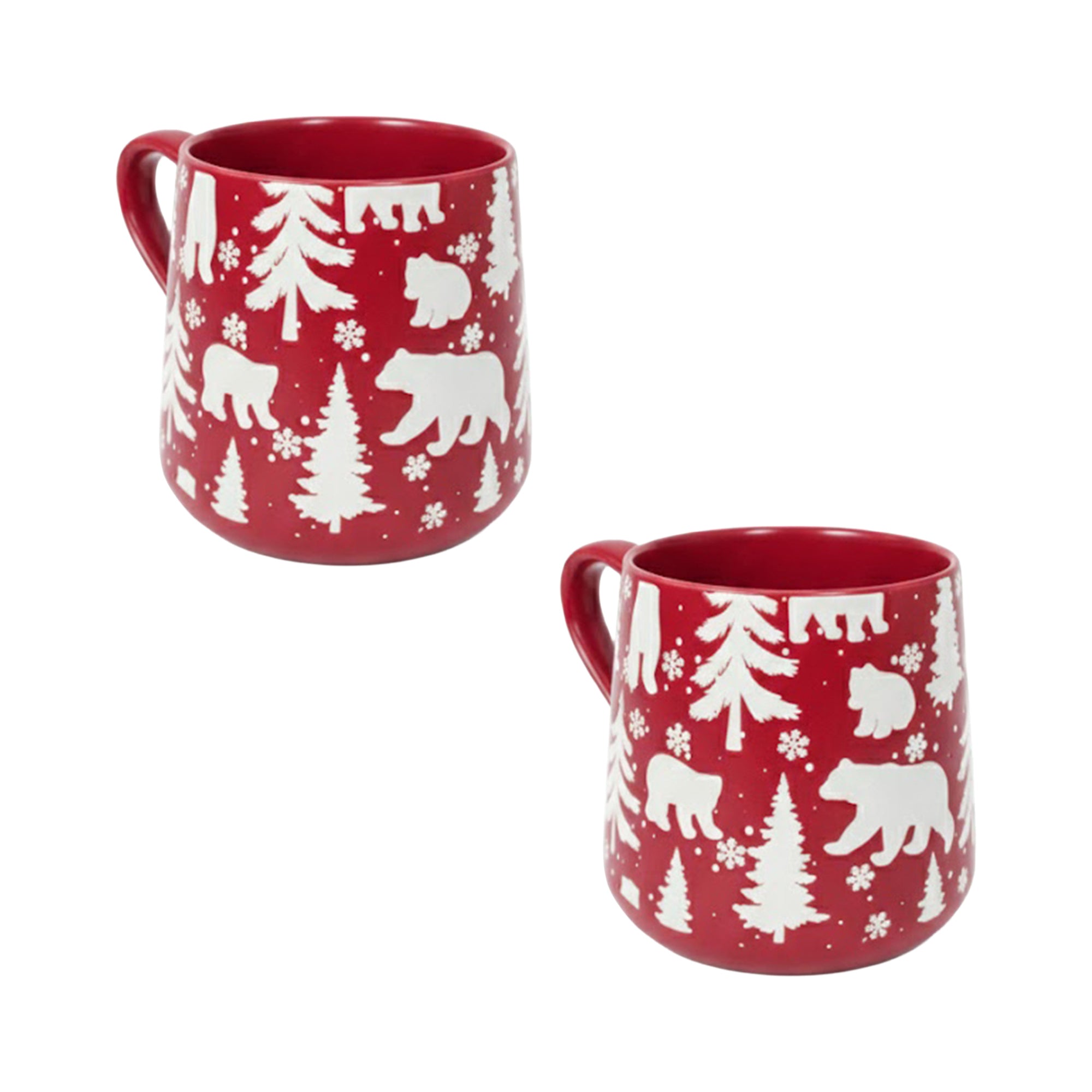 15.5oz Ceramic Mug Bears & Trees Engraved Red, Coffee Mug, Holiday Decor- Set of 2