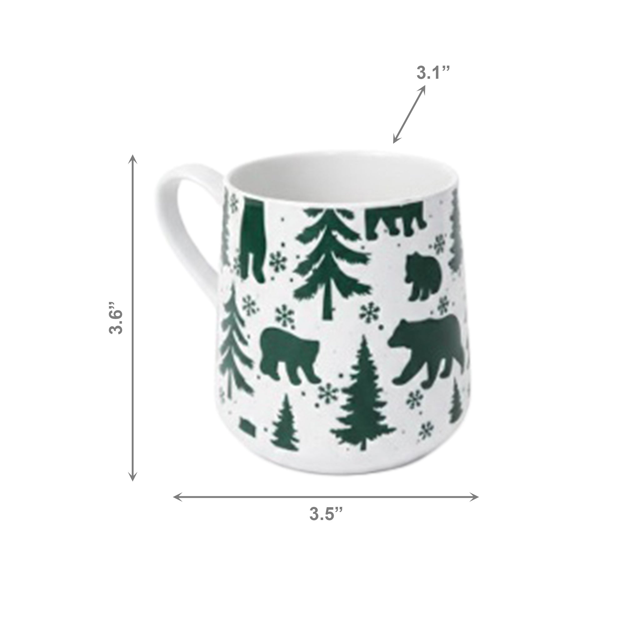15.5oz Ceramic Mug Bears & Trees Engraved White, Coffee Mug, Holiday Decor- Set of 2