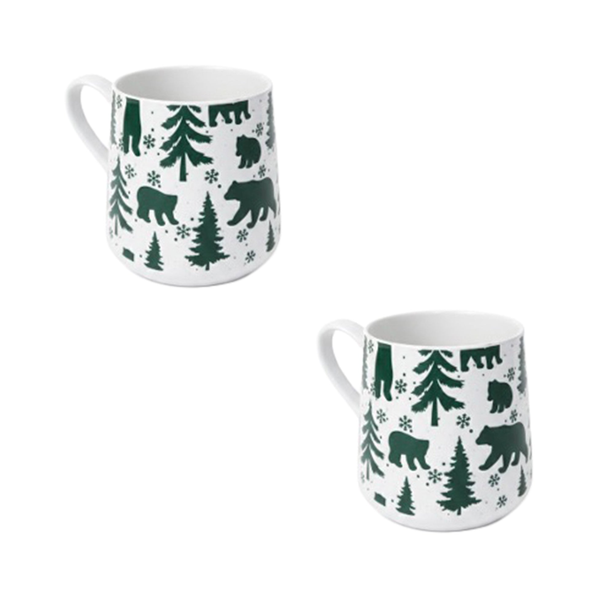 15.5oz Ceramic Mug Bears & Trees Engraved White, Coffee Mug, Holiday Decor- Set of 2