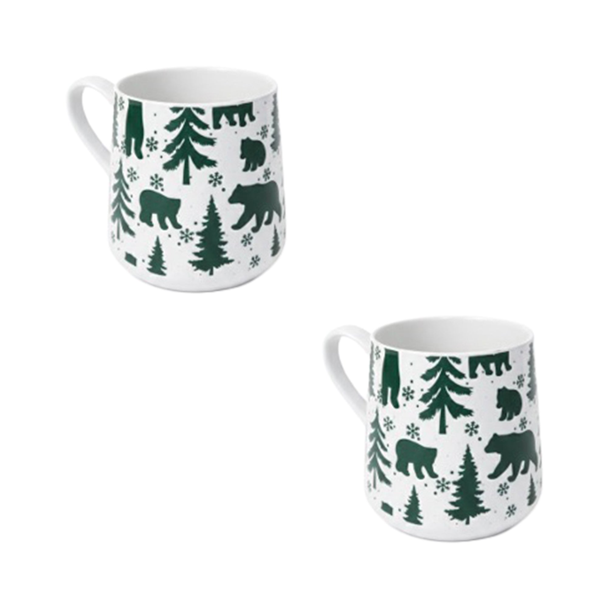 15.5oz Ceramic Mug Bears & Trees Engraved White, Coffee Mug, Holiday Decor- Set of 2