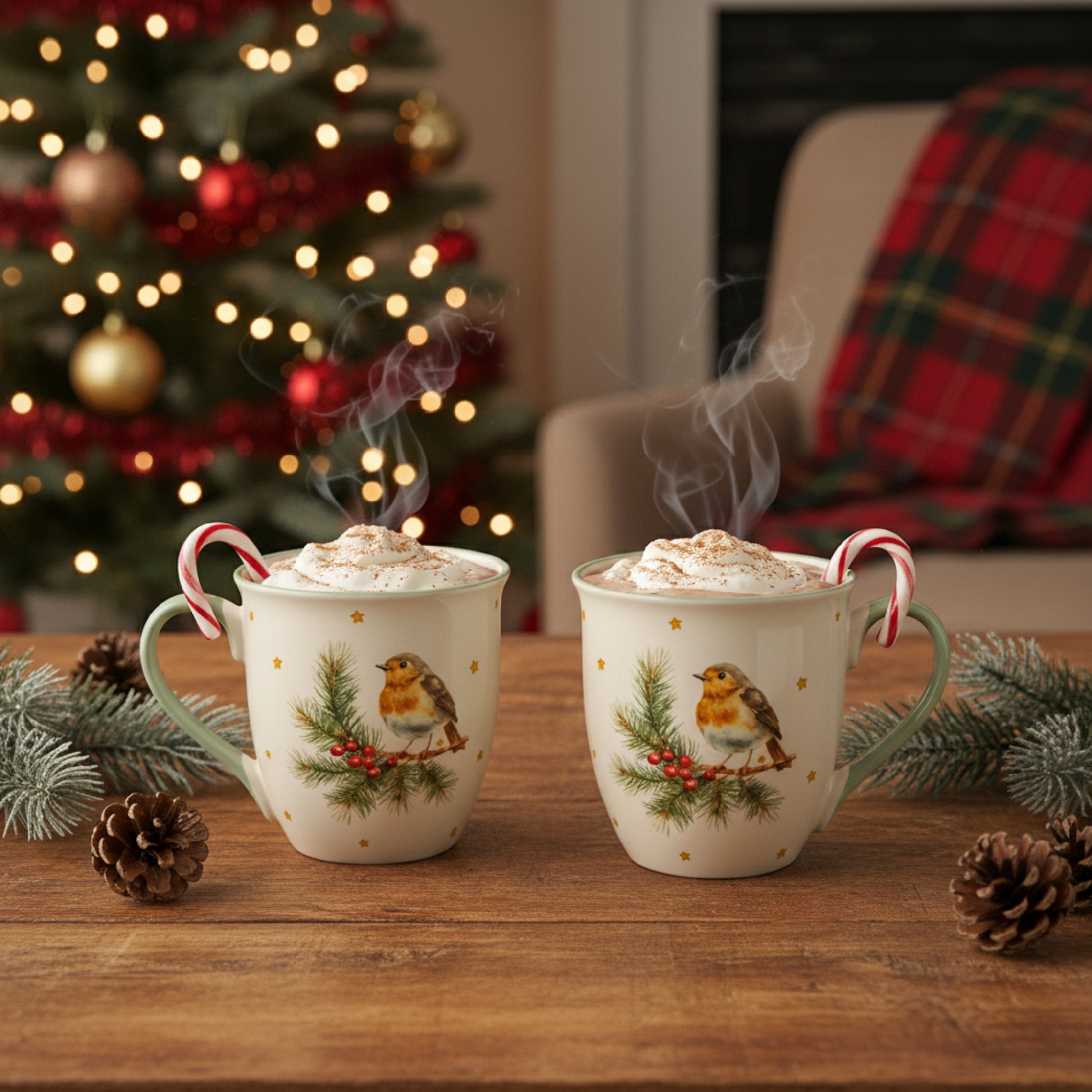 17.5oz Ceramic Mug Bird, Coffee Mug, Holiday Decor- Set of 2