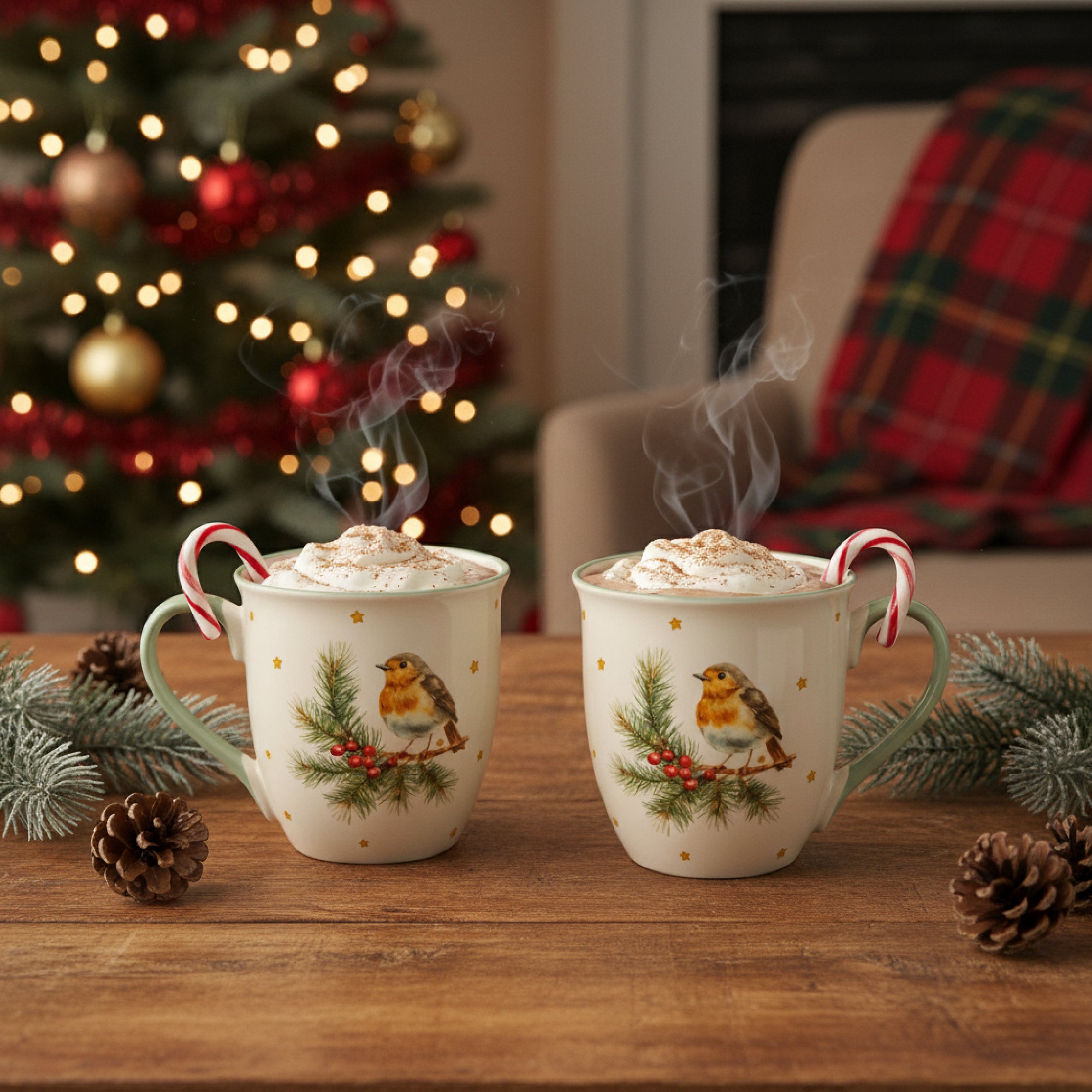 17.5oz Ceramic Mug Bird, Coffee Mug, Holiday Decor- Set of 2