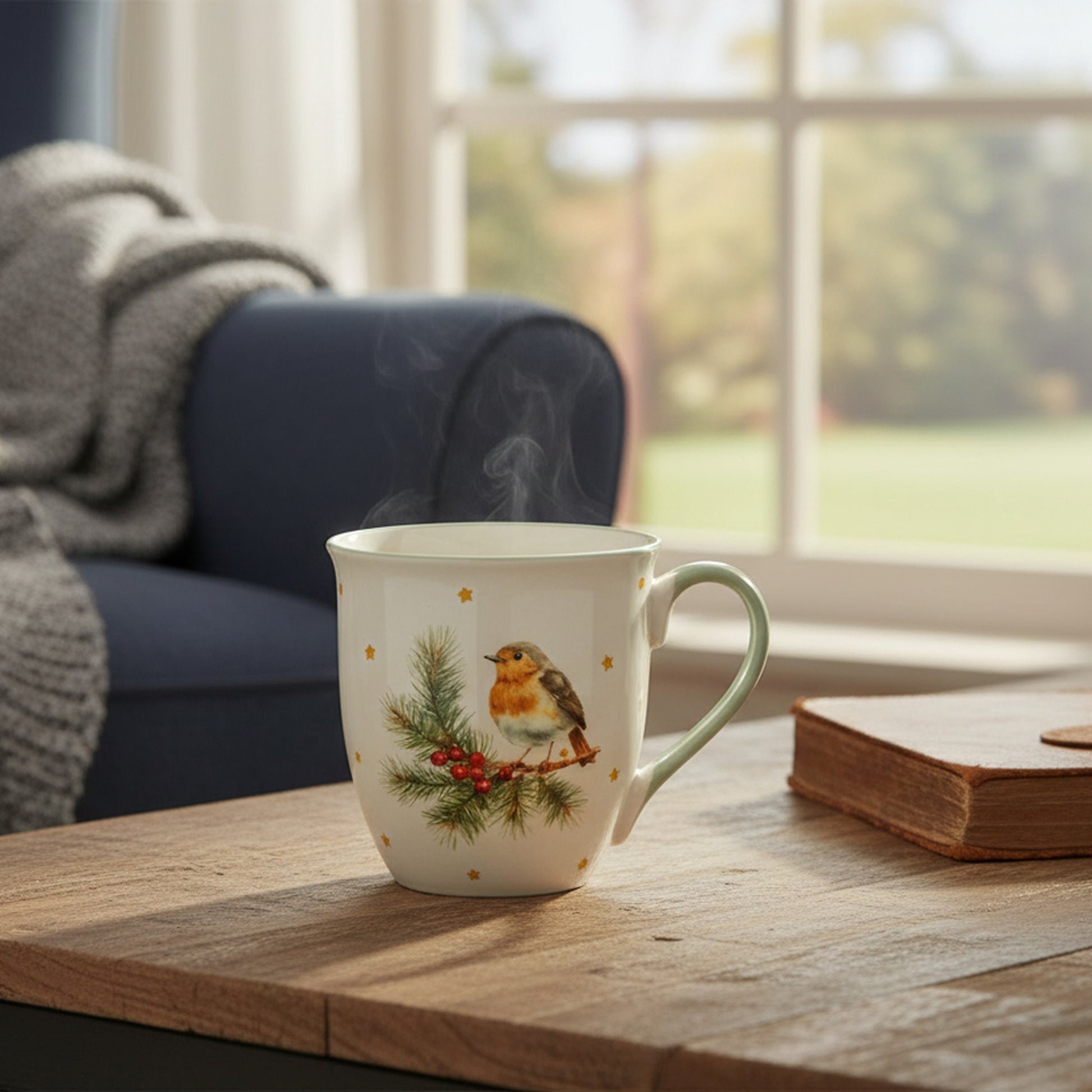 17.5oz Ceramic Mug Bird, Coffee Mug, Holiday Decor- Set of 2