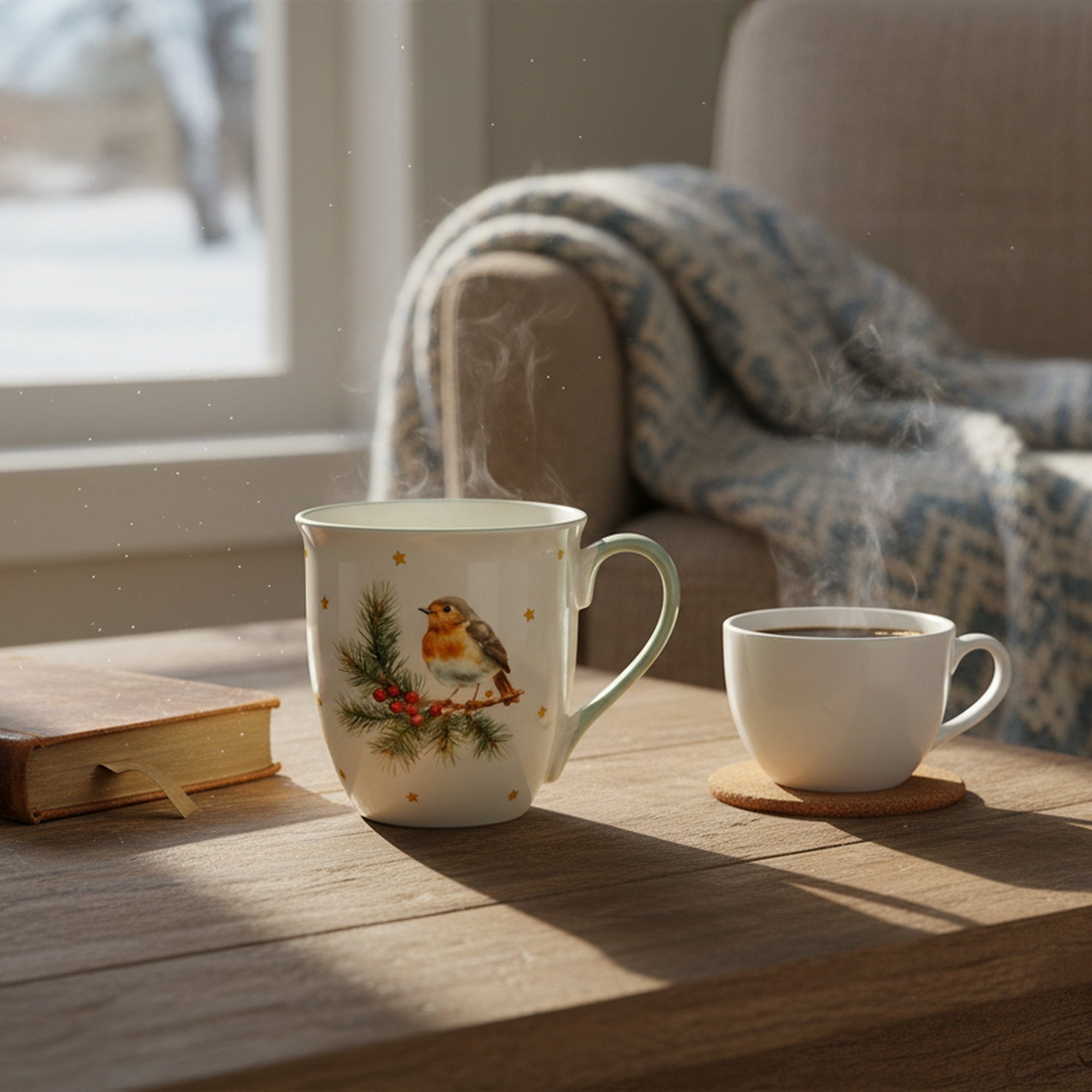 17.5oz Ceramic Mug Bird, Coffee Mug, Holiday Decor- Set of 2