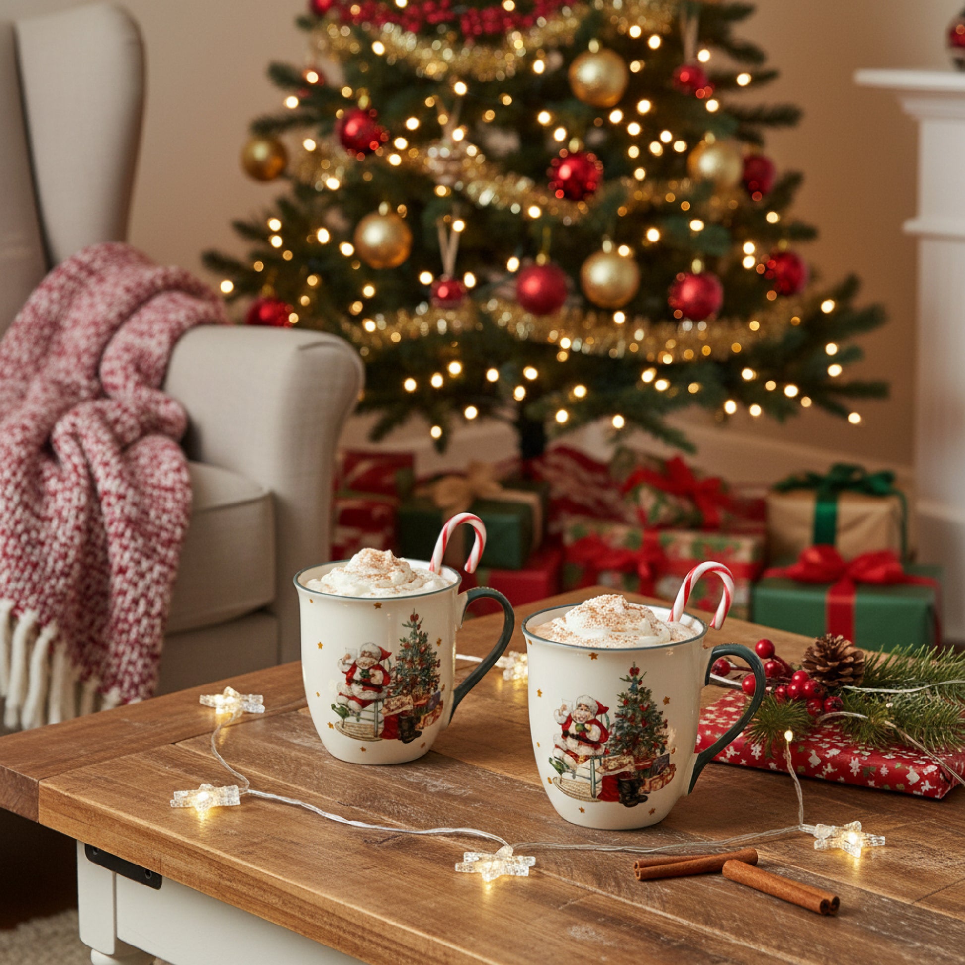 17.5oz Ceramic Mug Santa, Christmas, Coffee Mug, Holiday Decor- Set of 2