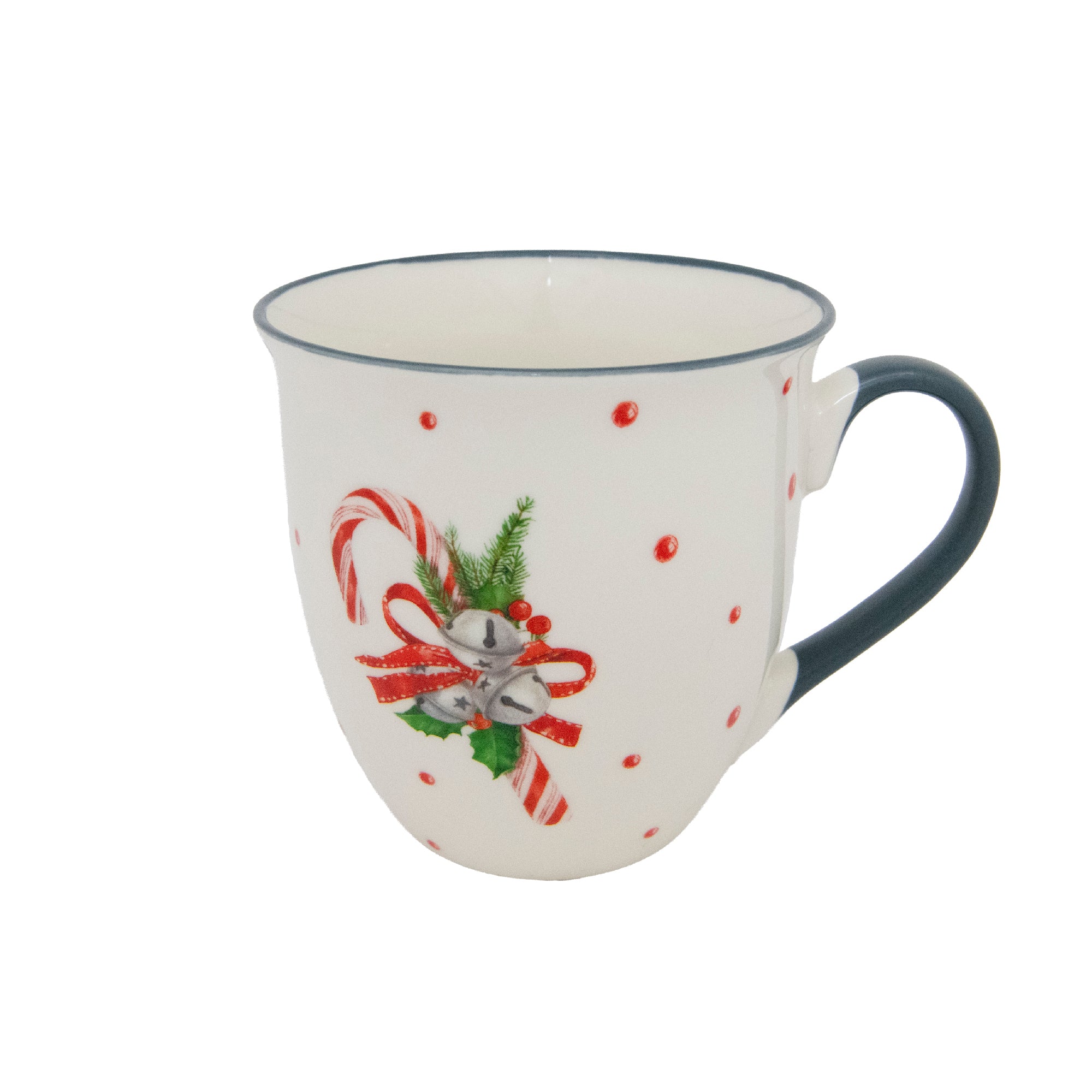 17.5oz Ceramic Mug Candy Cane with Bells, Coffee Mug, Holiday Decor- Set of 2