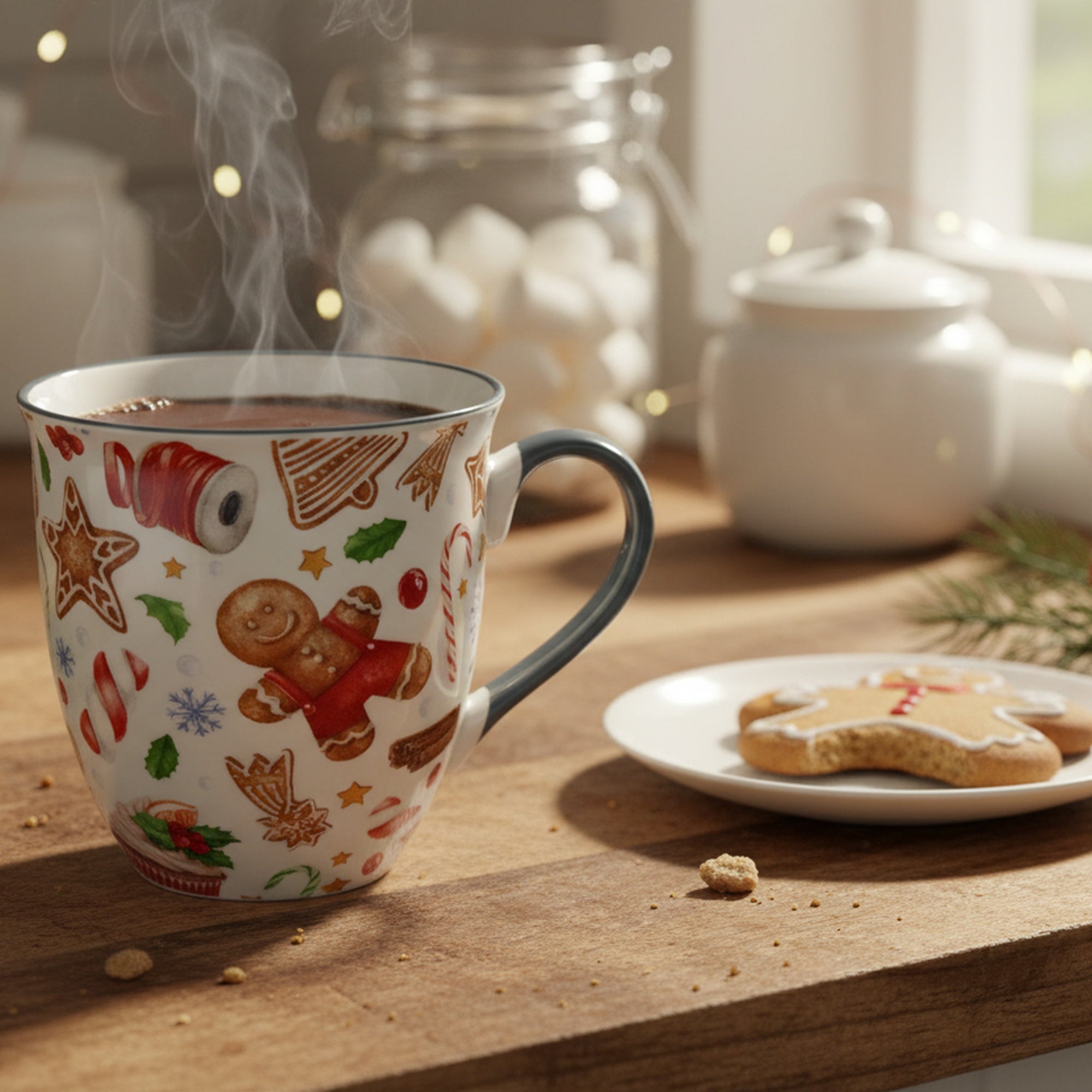17.5oz Ceramic Mug Gingerbread, Christmas, Coffee Mug, Holiday Decor- Set of 2