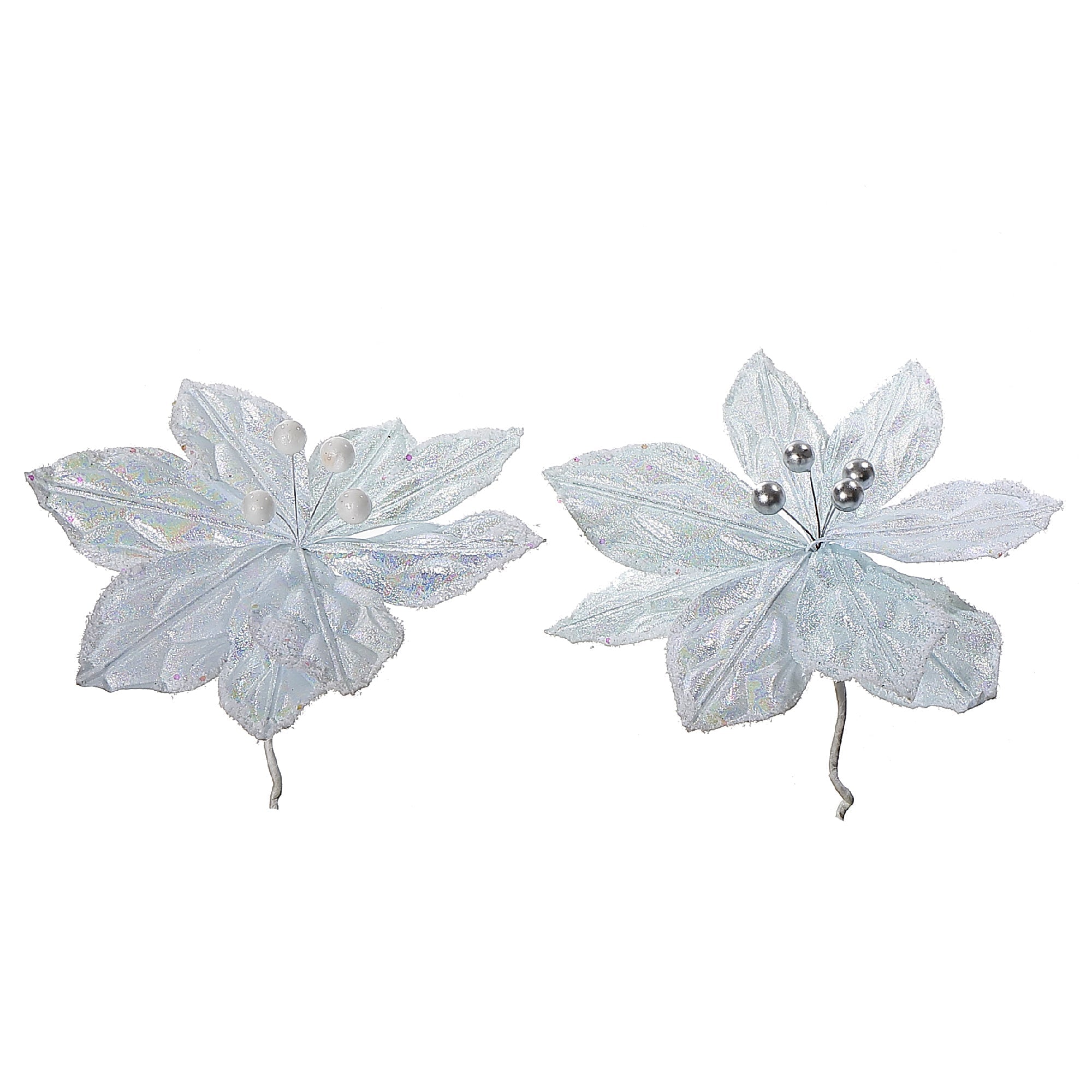 White Poinsettia Pick Set of 12, Christmas Floral Pick, Holiday Flower Decoration