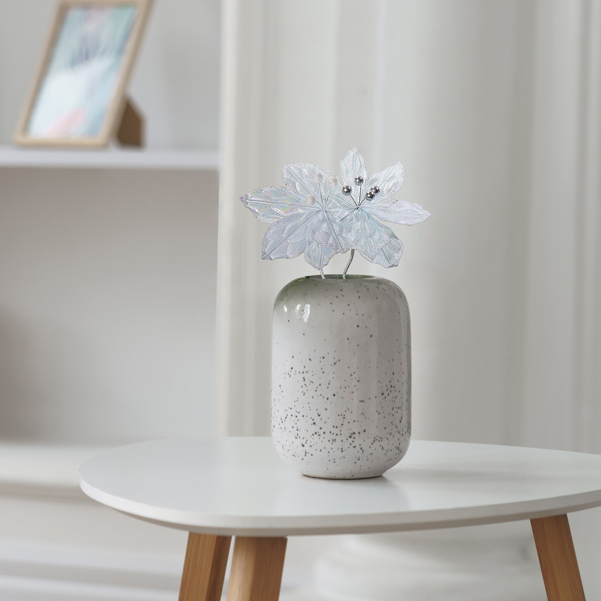 White Poinsettia Pick Set of 12, Christmas Floral Pick, Holiday Flower Decoration
