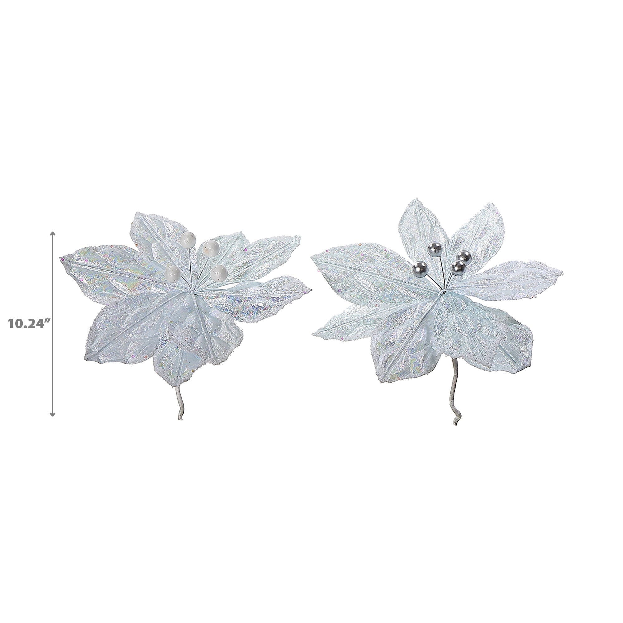 White Poinsettia Pick Set of 12, Christmas Floral Pick, Holiday Flower Decoration
