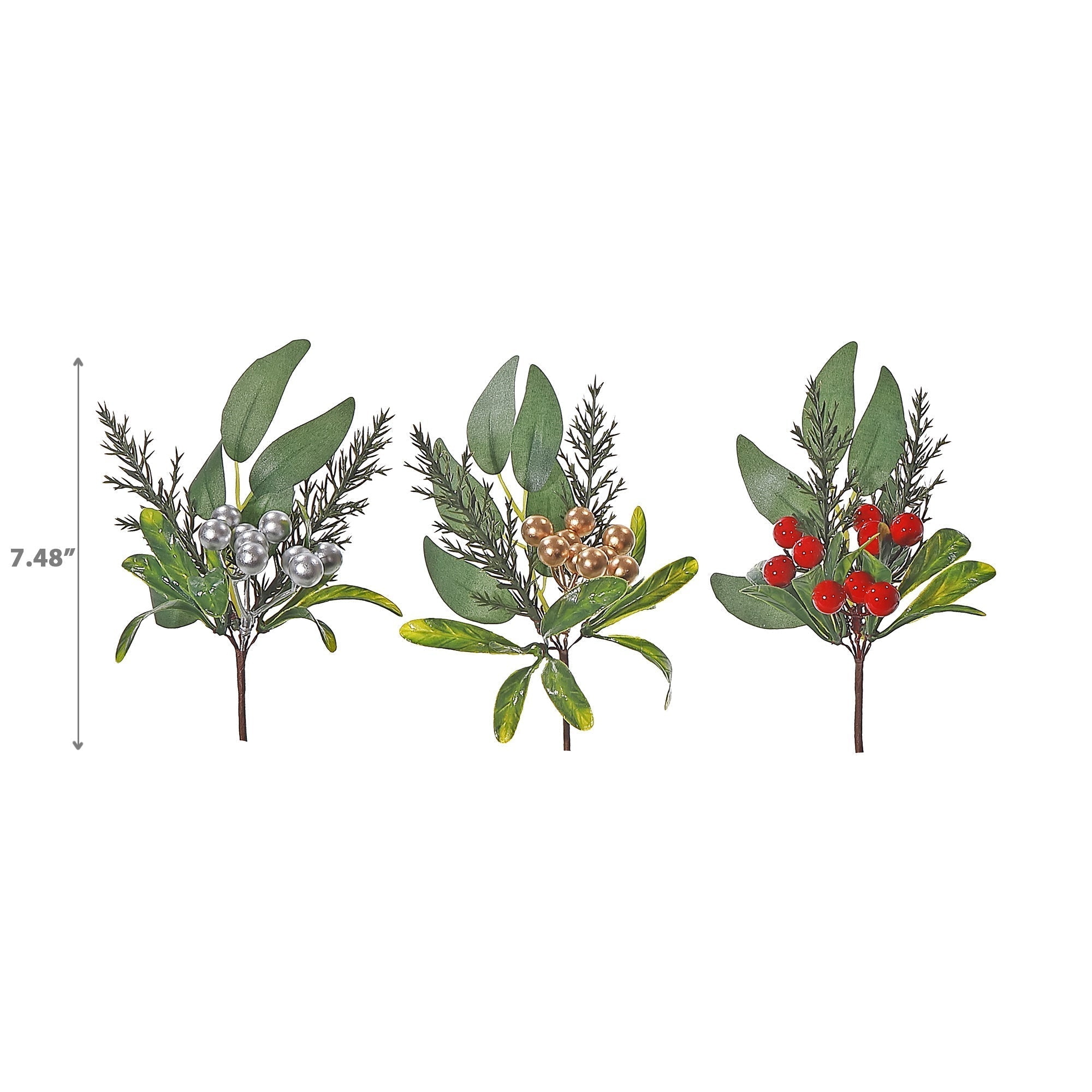 Berry And Leaves Pick Set of 12, Christmas Berry Floral Pick, Holiday Tree Decoration