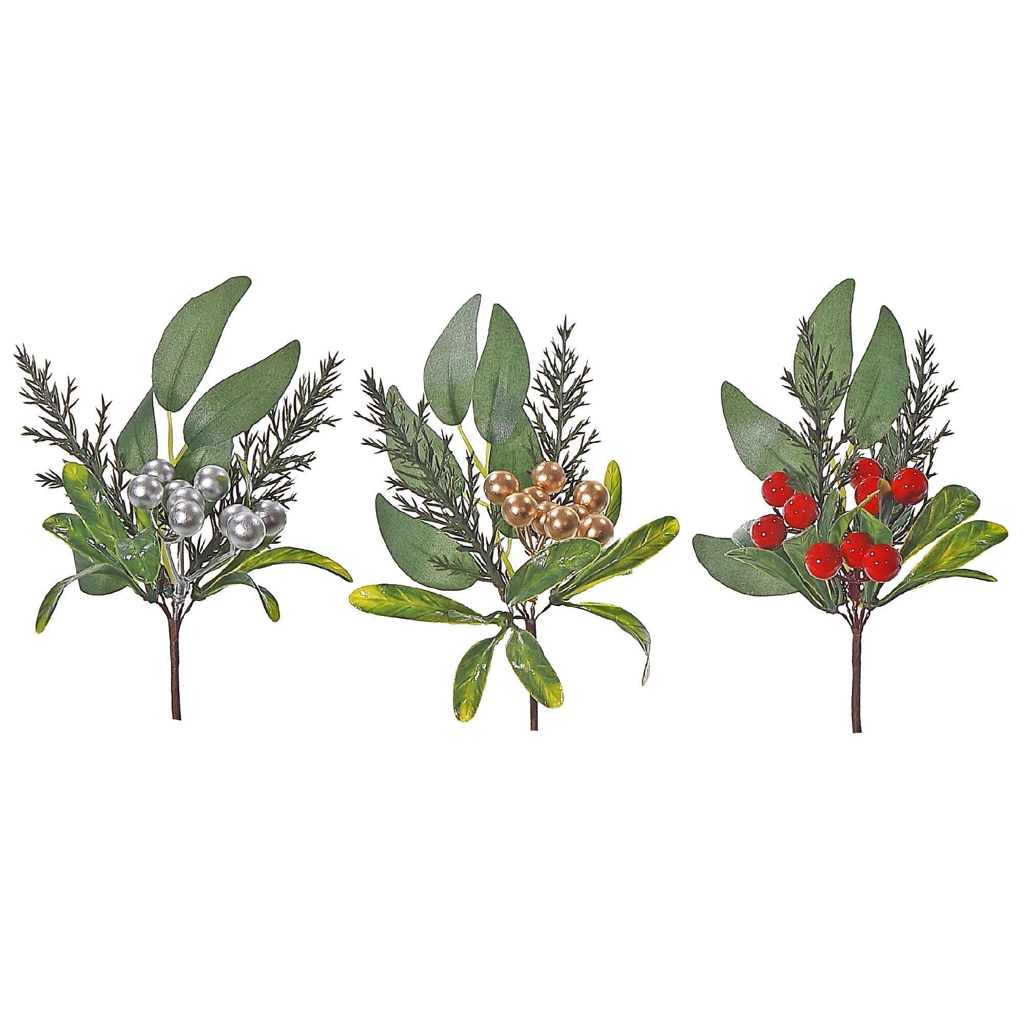Berry And Leaves Pick Set of 12, Christmas Berry Floral Pick, Holiday Tree Decoration