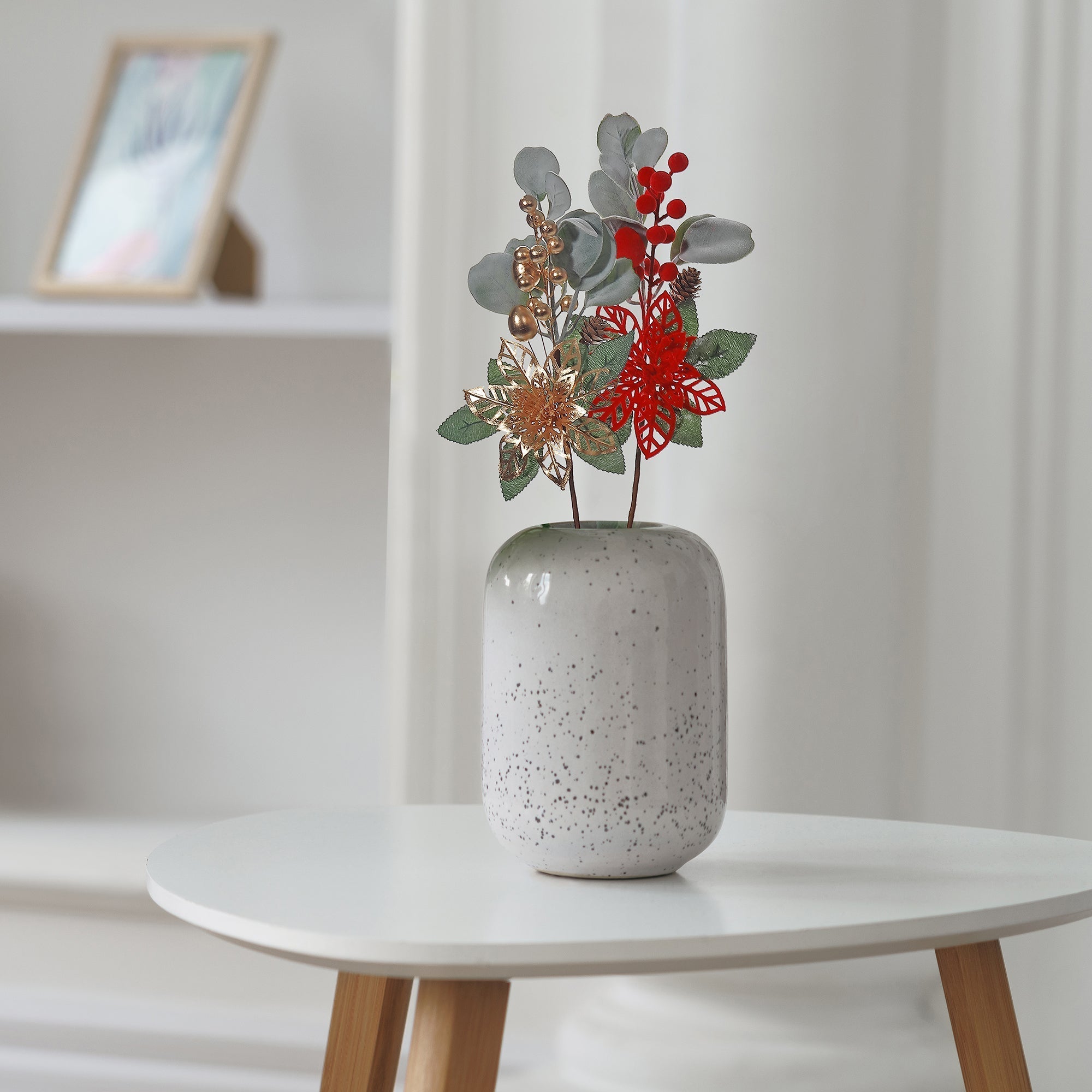 Cutout Poinsettia And Berry Spray Set of 6, Christmas Floral Spray, Holiday Poinsettia Decor