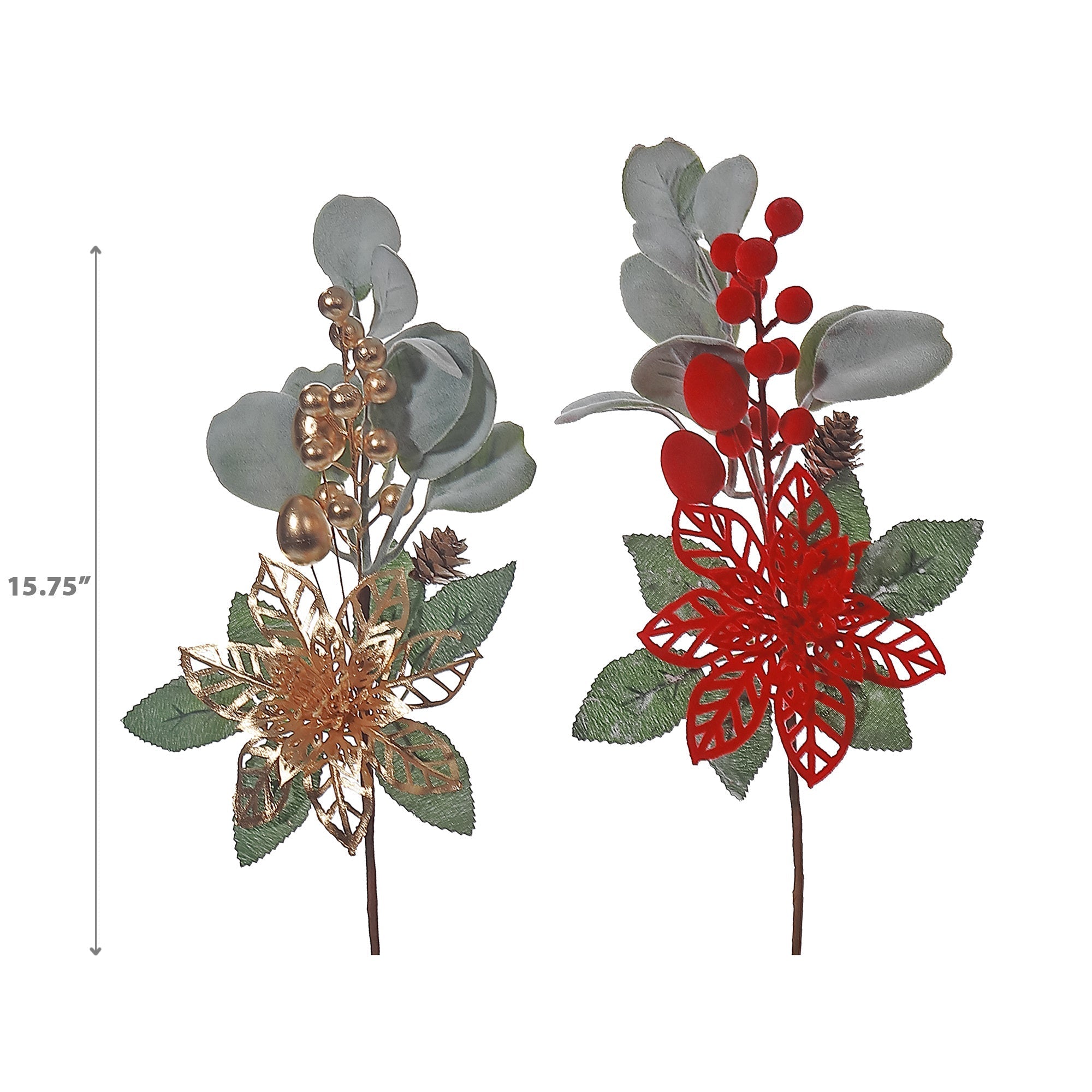 Cutout Poinsettia And Berry Spray Set of 6, Christmas Floral Spray, Holiday Poinsettia Decor
