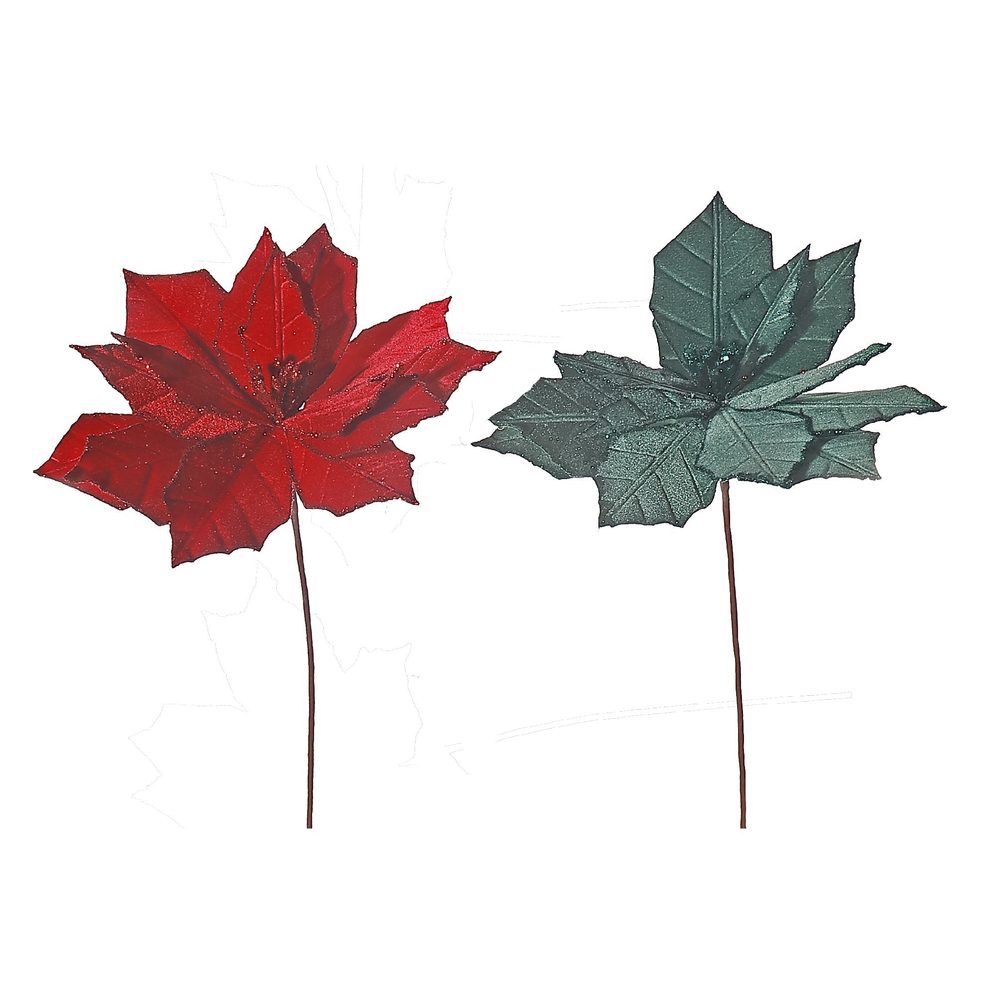 Glitter Edged Poinsettia Spray Set of 6, Christmas Poinsettia Spray, Holiday Floral Decoration
