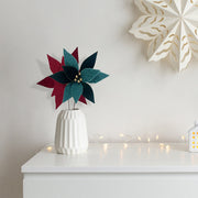 Assorted Sherpa Poinsettia Decorative Pick - Set of 12, Holiday Floral Decor, Christmas Centerpiece, Festive Arrangement