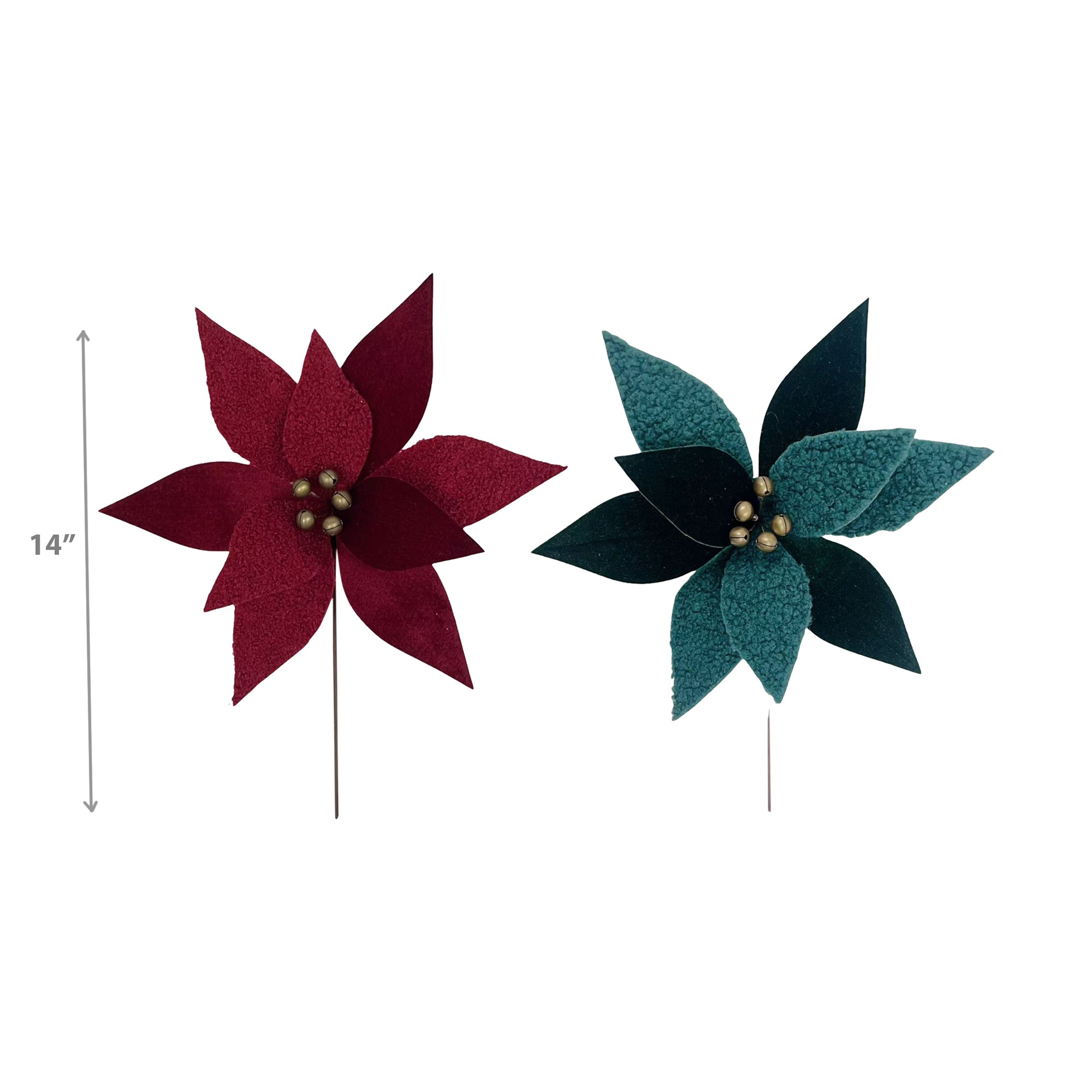 Assorted Sherpa Poinsettia Decorative Pick - Set of 12, Holiday Floral Decor, Christmas Centerpiece, Festive Arrangement