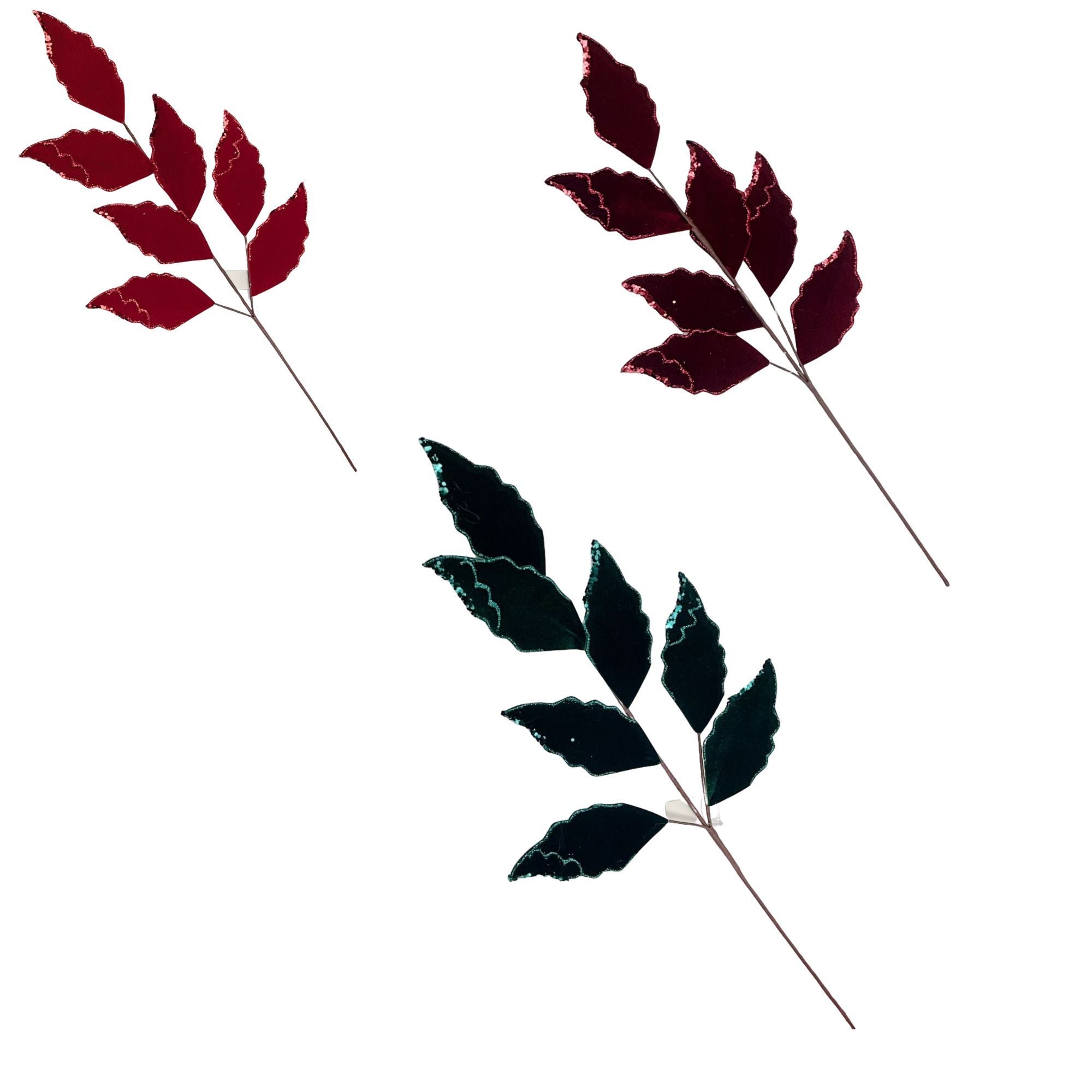Assorted Glitter Felt Leaves Decorative Pick - Set of 12, Christmas Holiday Decor, Festive Floral Accent