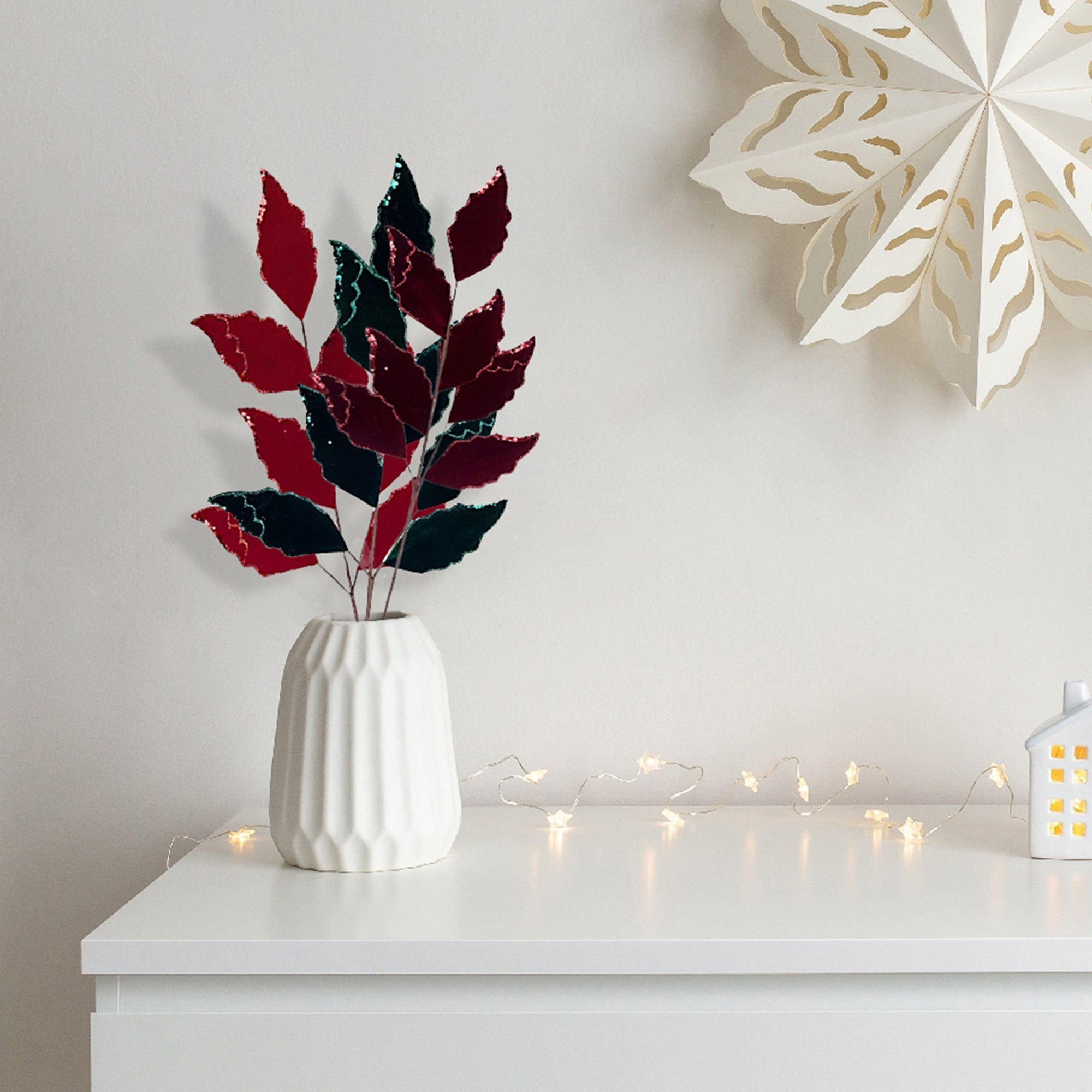 Assorted Glitter Felt Leaves Decorative Pick - Set of 12, Christmas Holiday Decor, Festive Floral Accent