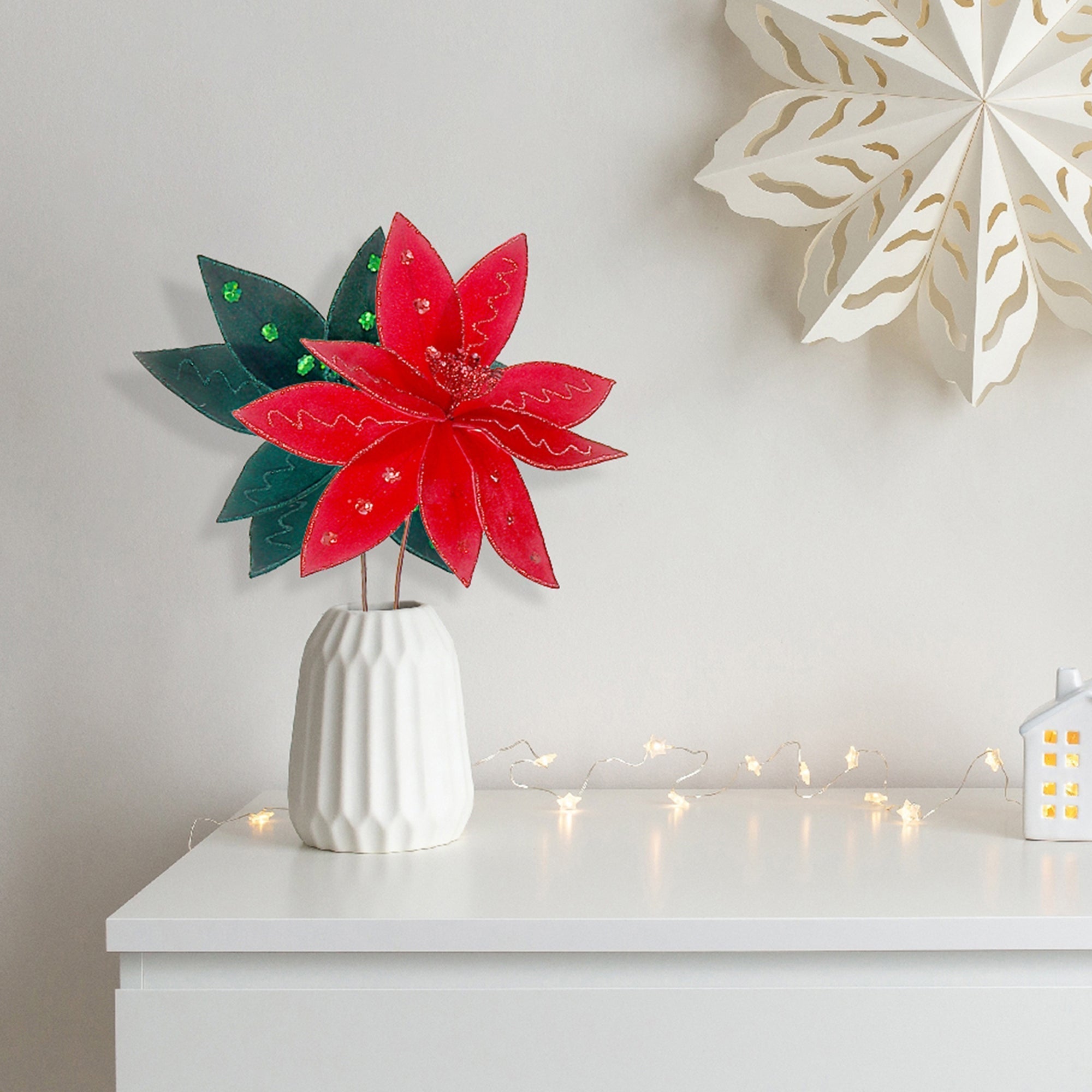 Assorted Glitter Felt Poinsettia Decorative Pick - Set of 12, Christmas Holiday Decor, Festive Floral Arrangement