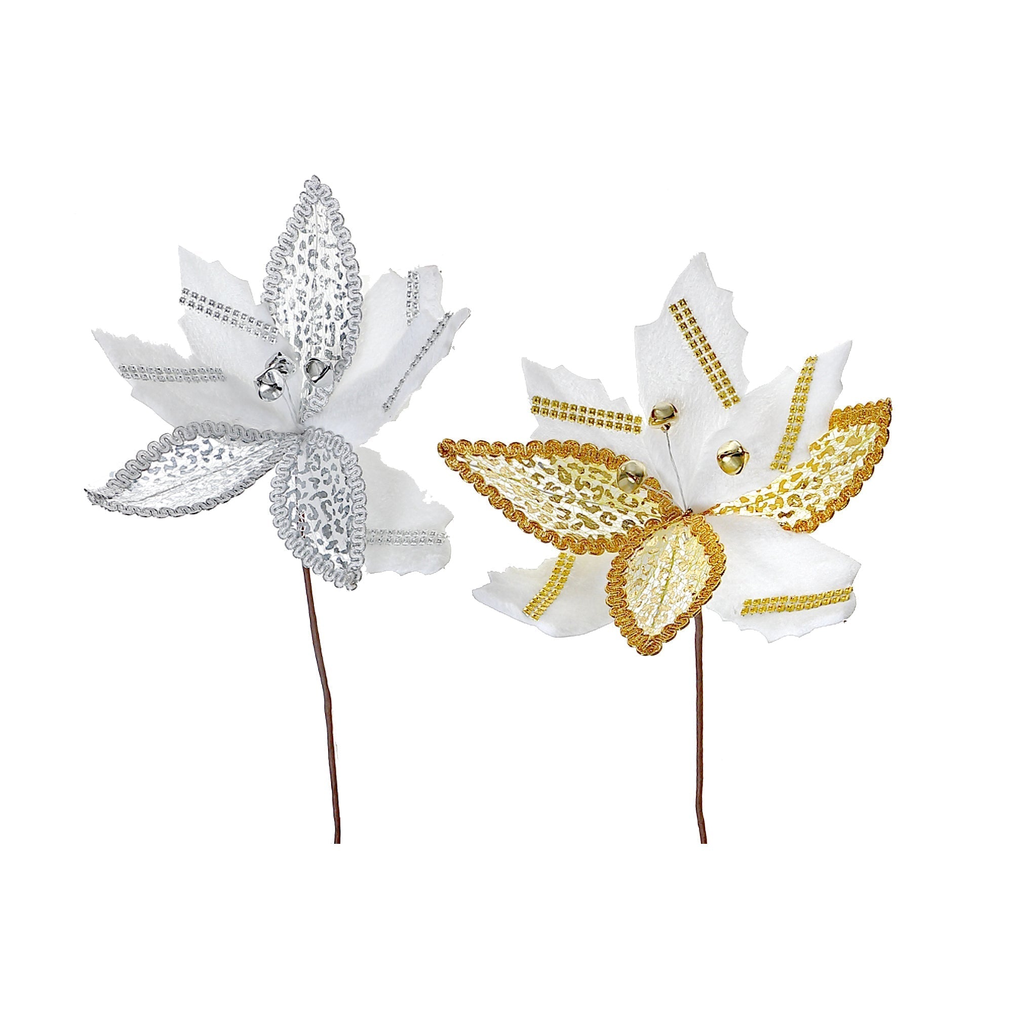 Assorted Rhinestone Poinsettia Decorative Pick - Set of 12, Christmas Holiday Decor, Festive Centerpiece, Sparkling Accent