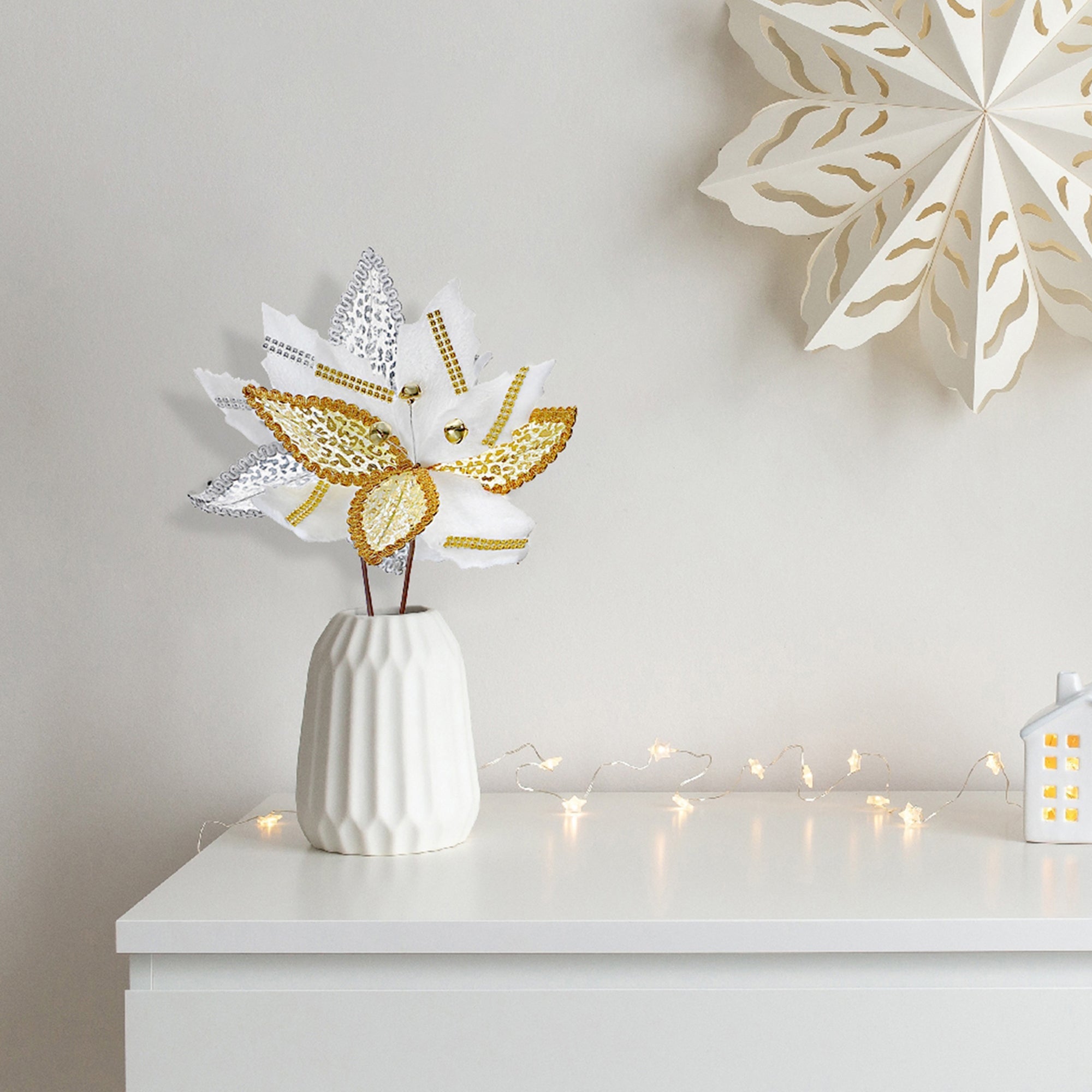 Assorted Rhinestone Poinsettia Decorative Pick - Set of 12, Christmas Holiday Decor, Festive Centerpiece, Sparkling Accent